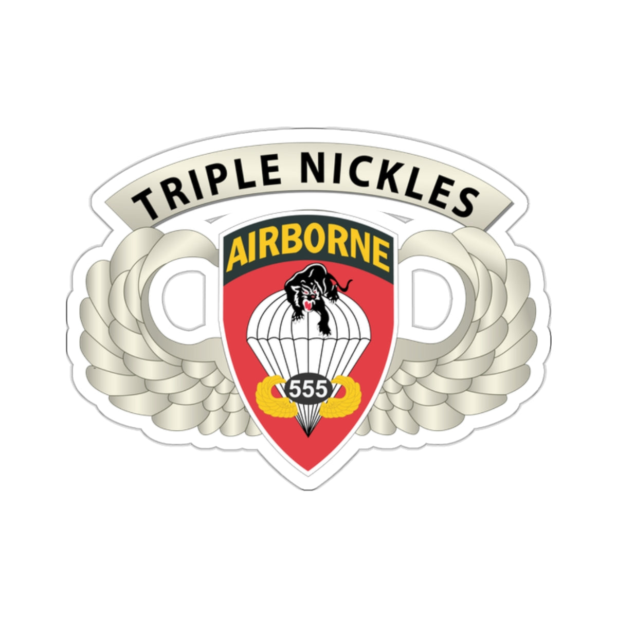 Kiss-Cut Stickers - Army - Airborne Badge - 555th Parachute Infantry Bn - SSI w  Triple NIckles Tab X 300