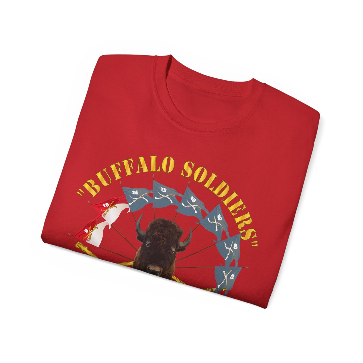 Unisex Ultra Cotton Tee - Buffalo Soldiers - Infantry - Cavalry Guidons w Buffalo Head - US Army X 300