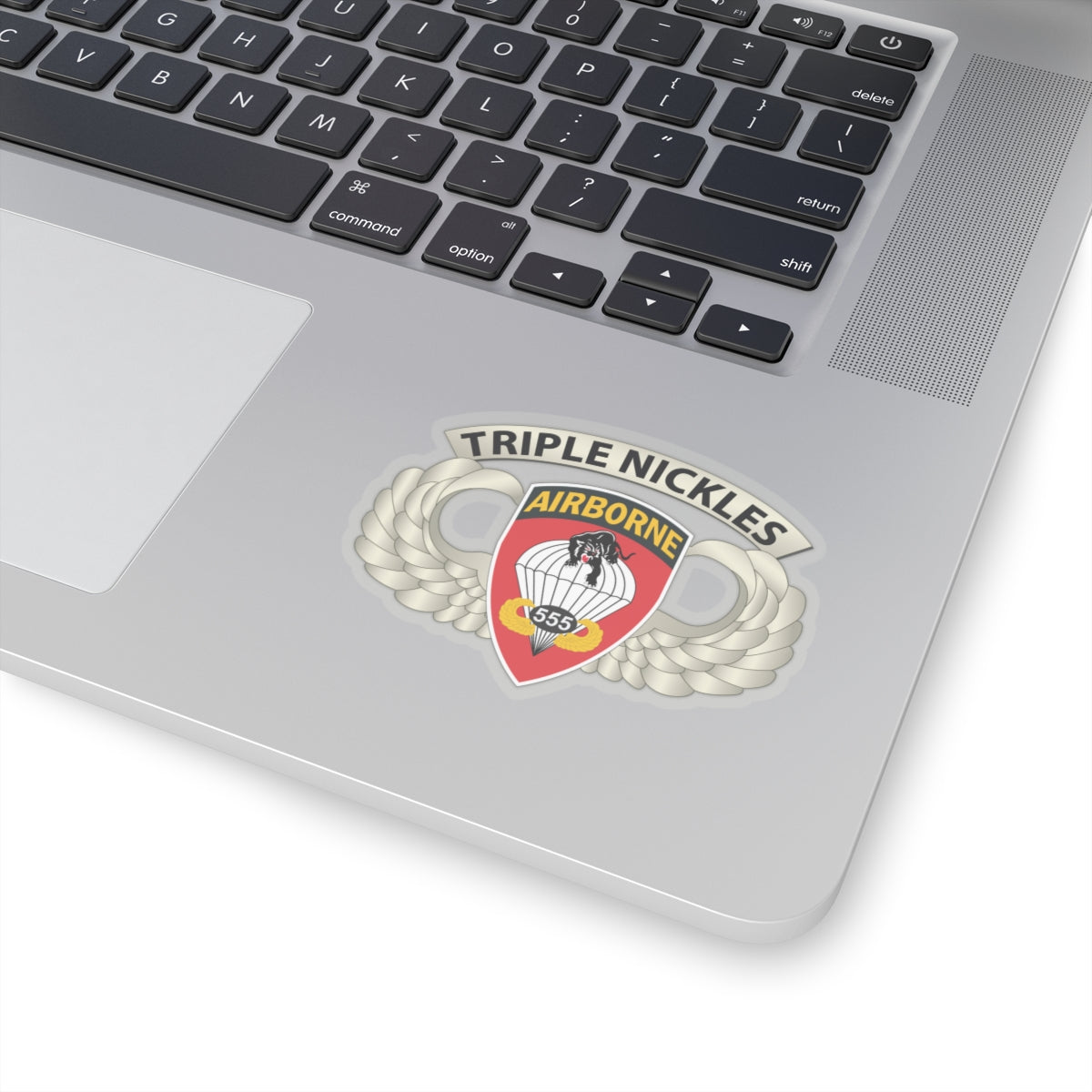 Kiss-Cut Stickers - Army - Airborne Badge - 555th Parachute Infantry Bn - SSI w Triple NicklesTab X 300