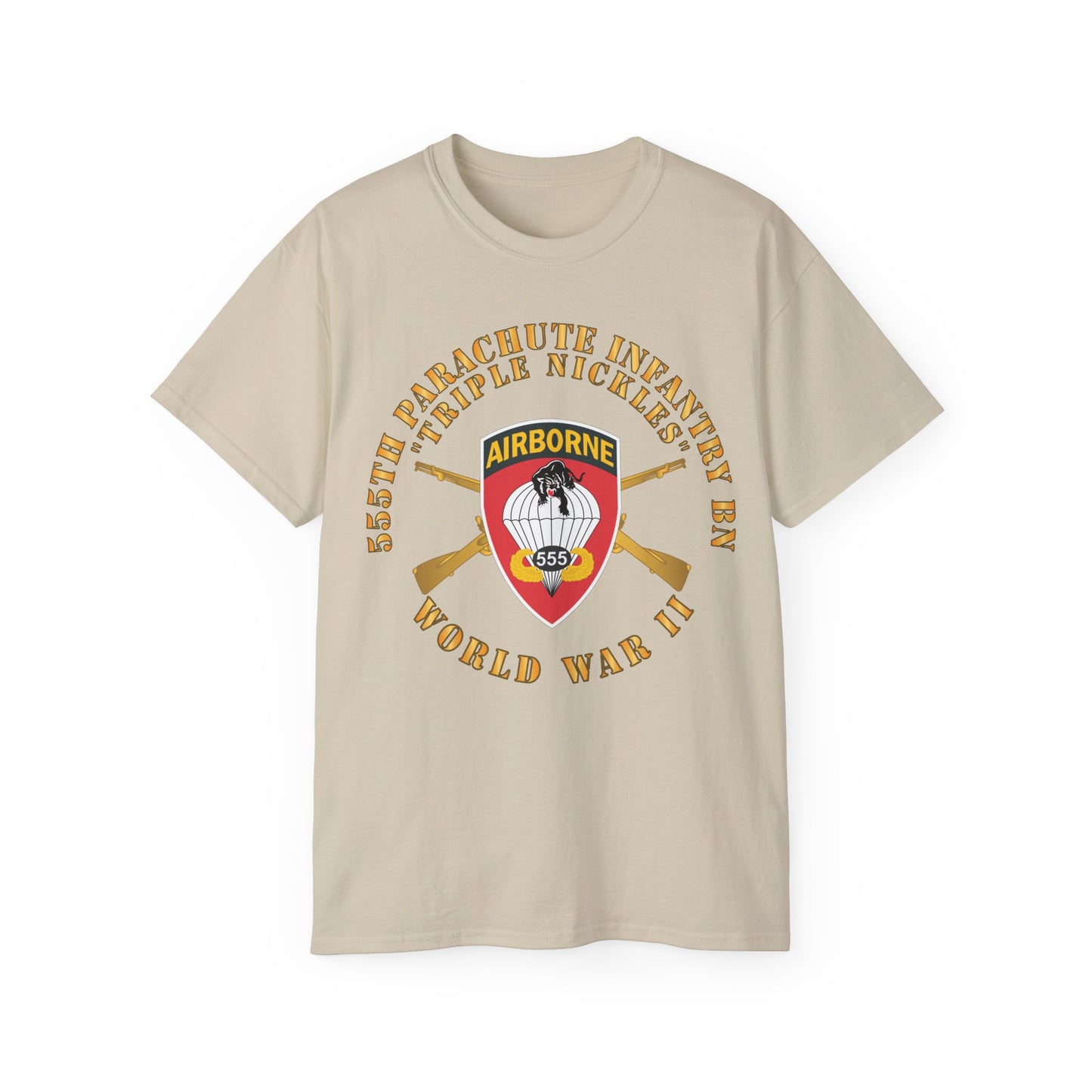 Unisex Ultra Cotton Tee - 555th Infantry Parachute Bn SSI - Triple Nickles - WWII w Infantry Branch