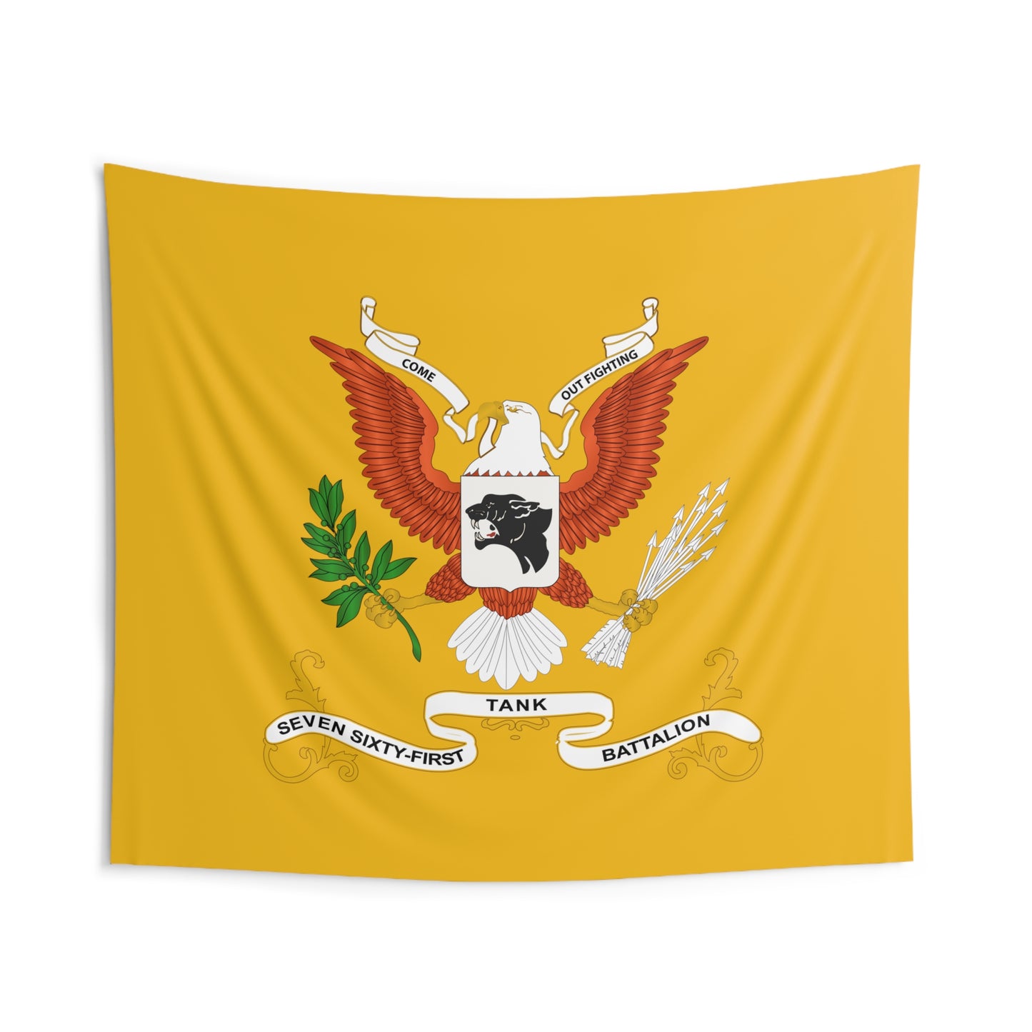 Indoor Wall Tapestries - 761st Tank Battalion - Battalion Colors Tapestry with Armor Branch Background - "Come Out Fighting"