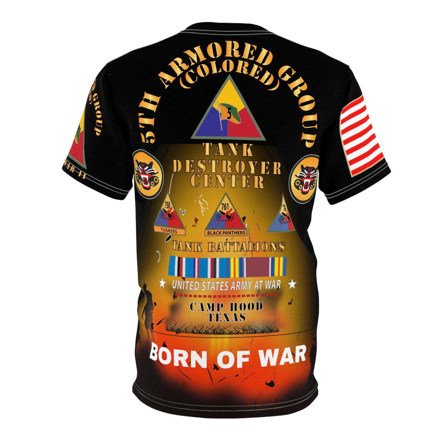 Unisex All Over Print - 5th Armored Group (Colored) - Camp Hood, TX - Tank Destroyer Center with Unit Crest and Patches - Born of War
