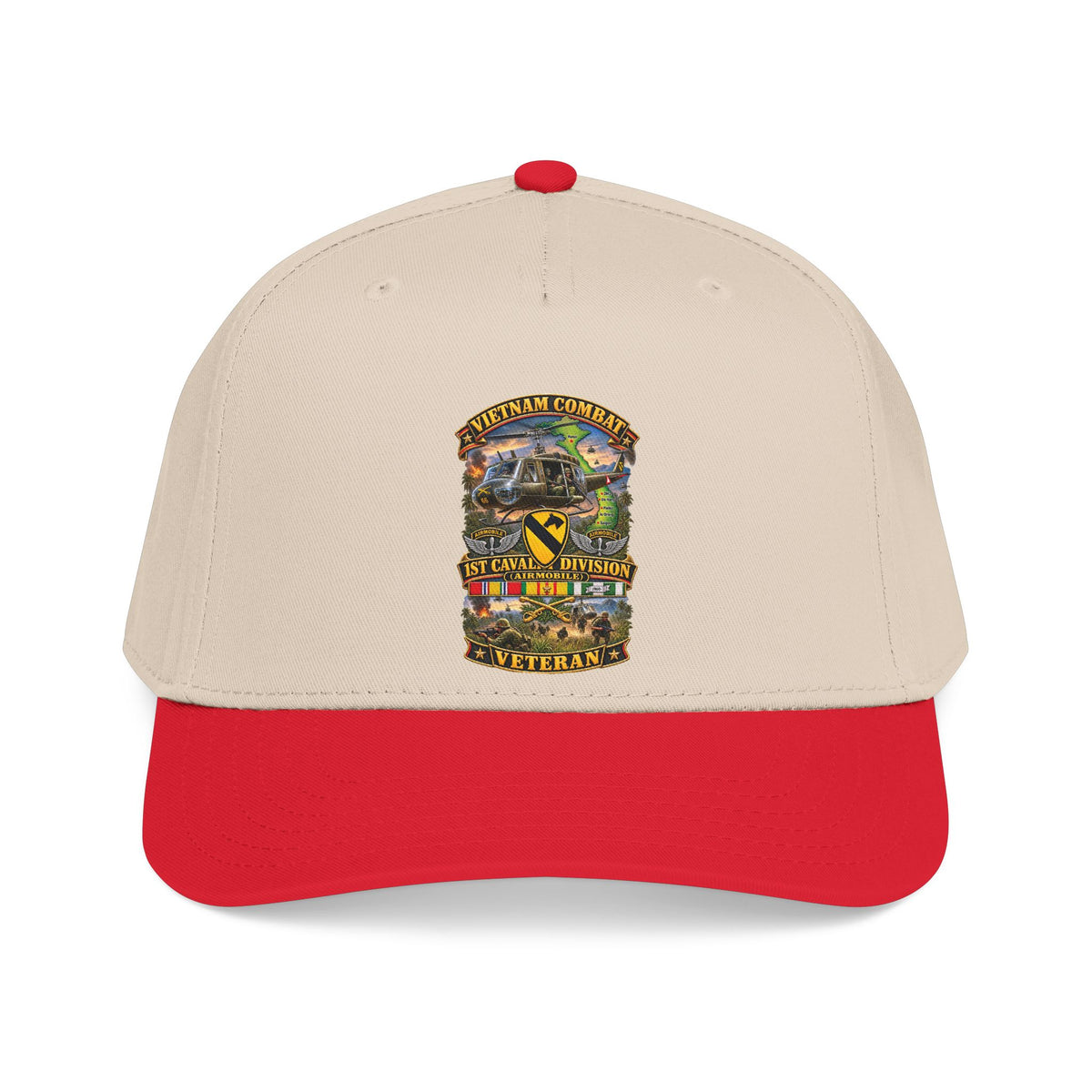 Mid Profile Baseball Cap - Army - Vietnam Combat Cavalry Veteran w 1st Cav Div SSI Big Helo - 3D - Enhanced