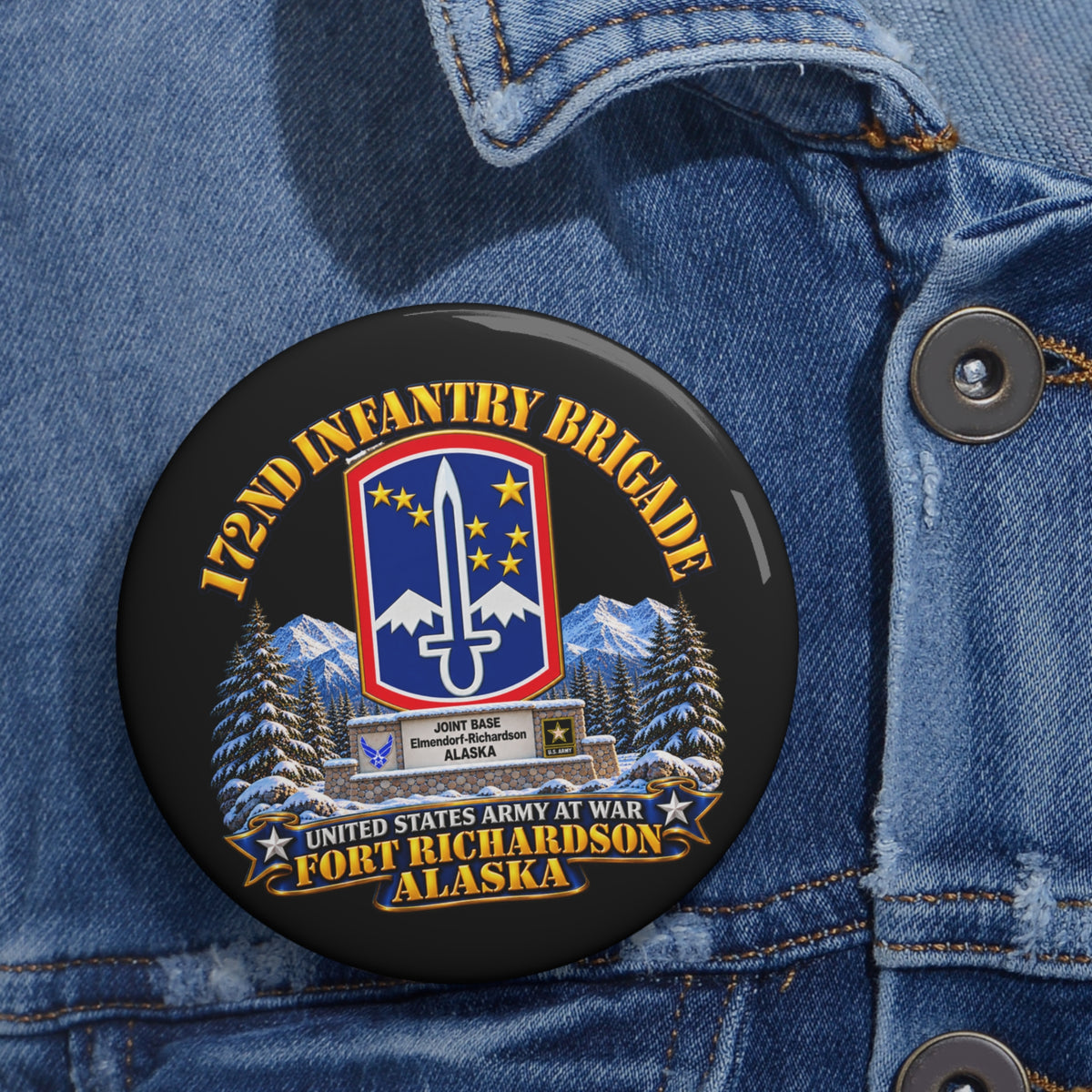 Custom Pin Buttons - 172nd Infantry Brigade - Ft Richardson, Alaska - 3D - Enhanced
