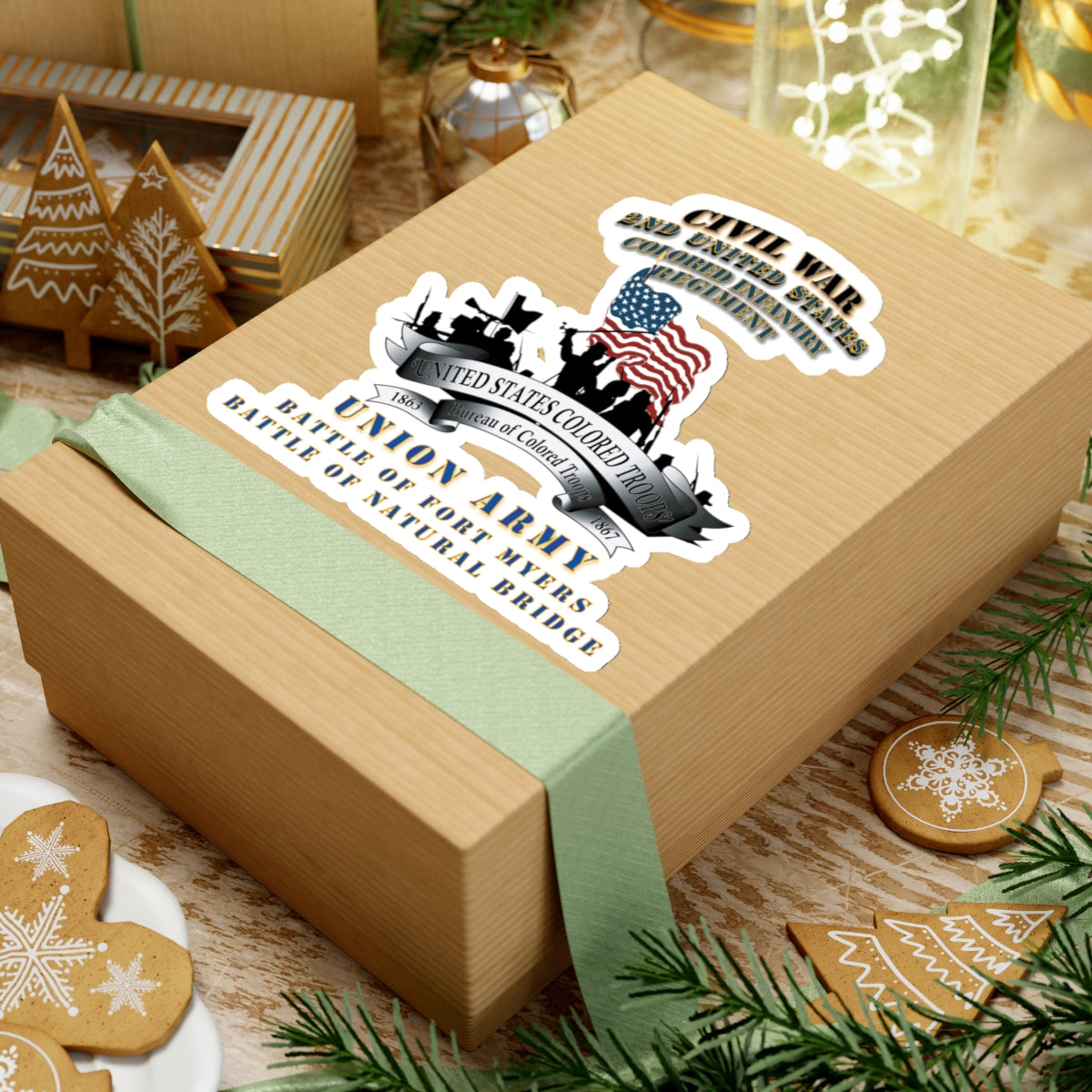 Kiss-Cut Stickers - Civil War - 2nd United States Colored Infantry Regiment with USCT Bureau Banner - USA - Battle X 300