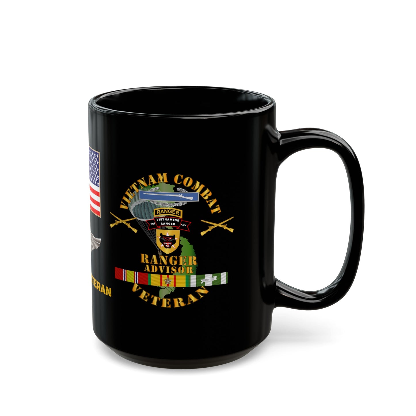 Black Mug 15oz - Army - Ranger Advisor - Vietnam Ranger Forces - Vietnam Veteran