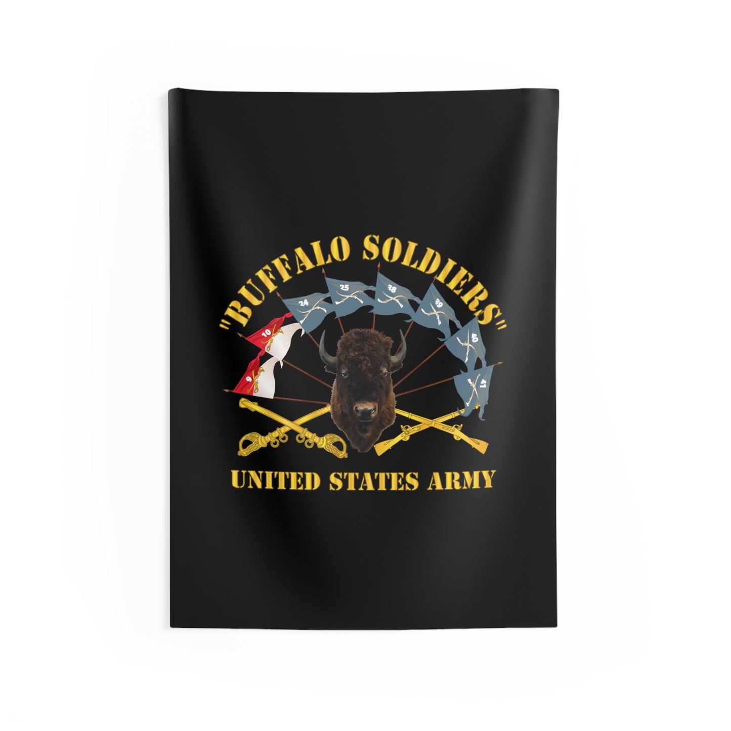 Indoor Wall Tapestries - Army - Buffalo Soldiers - Infantry - Cavalry Guidons w Buffalo Head - US Army X 300