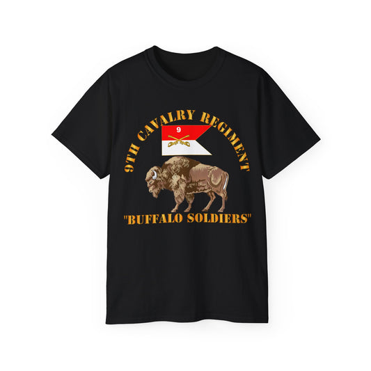 Unisex Ultra Cotton Tee - 9th Cavalry Regiment - Buffalo Soldiers w 9th Cav Guidon