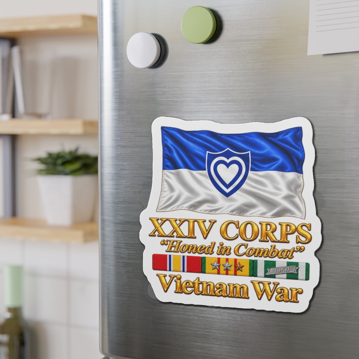 Die-Cut Magnets — Army - XXIV Corps Flag - Waving - Ribbons - Vietnam War - 3D - Transparent