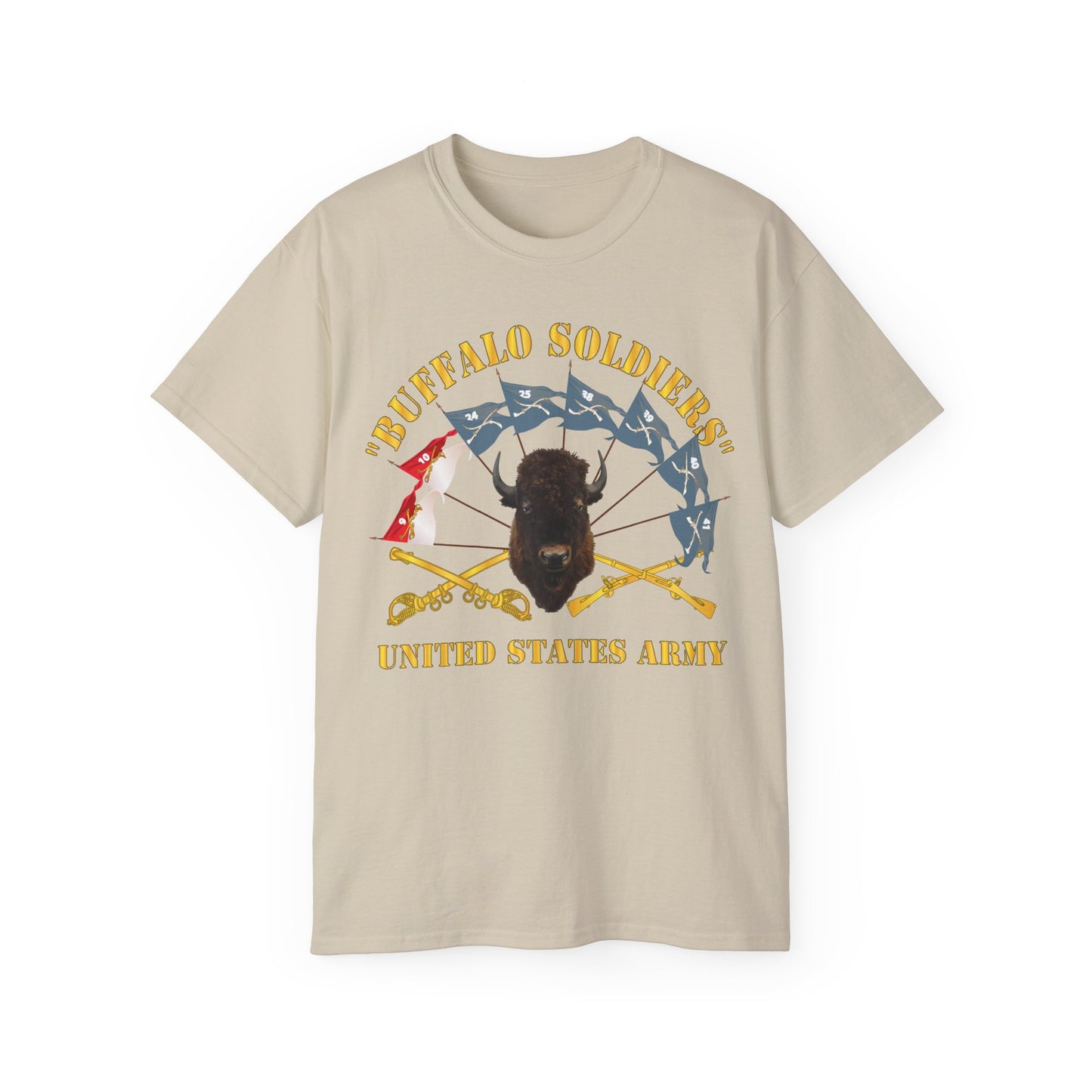 Unisex Ultra Cotton Tee - Buffalo Soldiers - Infantry - Cavalry Guidons w Buffalo Head - US Army X 300