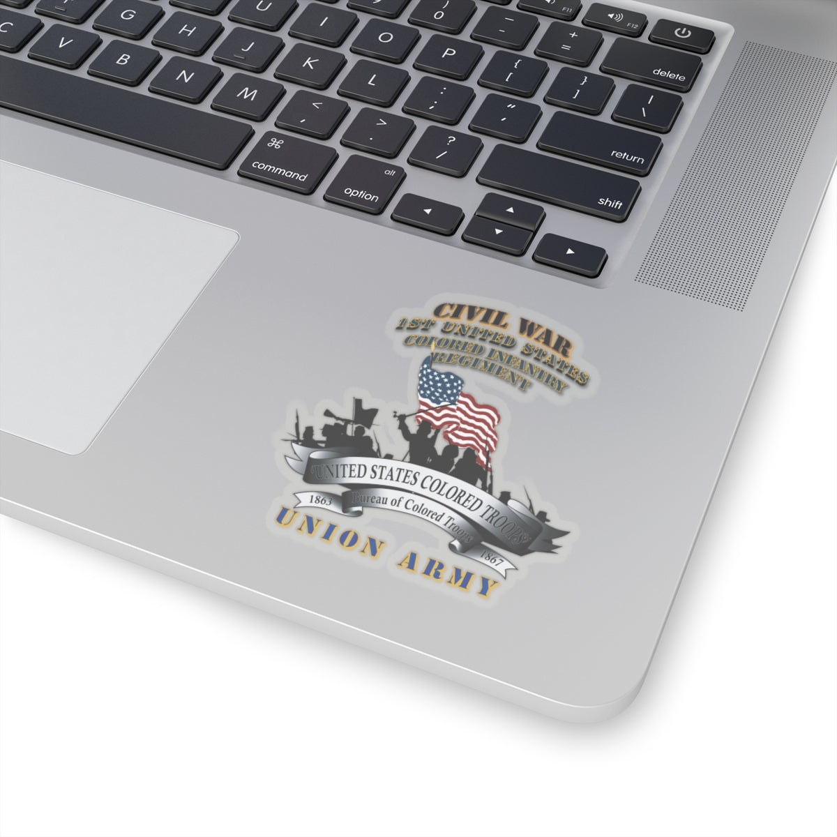 Kiss-Cut Stickers - Civil War - 1st United States Colored Infantry Regiment with USCT Bureau Banner - USA X 300