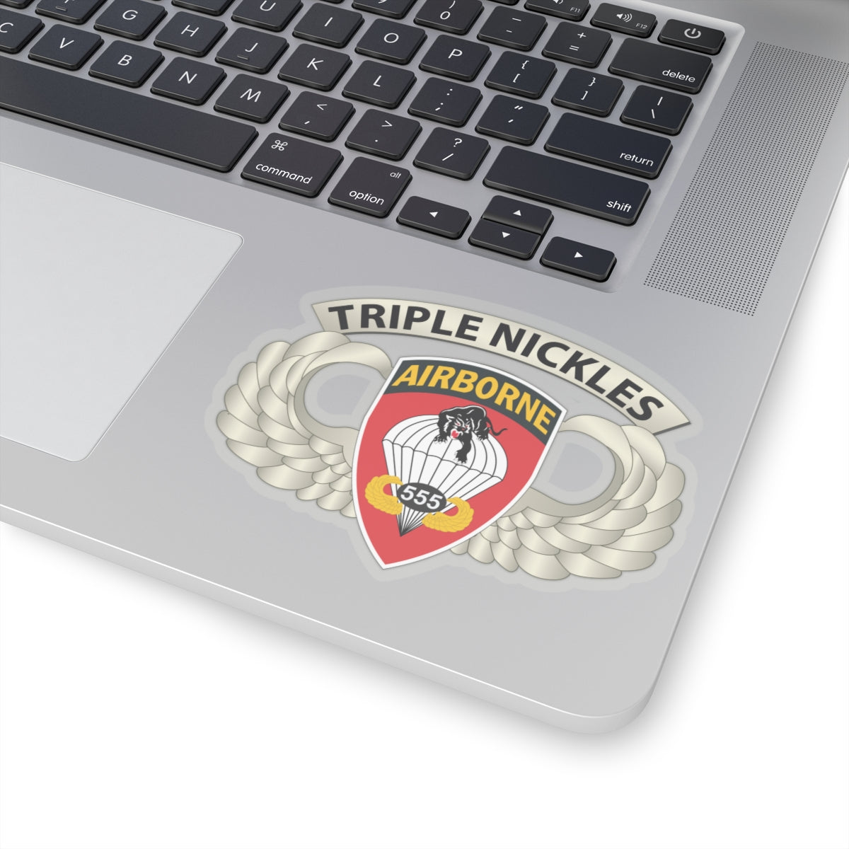 Kiss-Cut Stickers - Army - Airborne Badge - 555th Parachute Infantry Bn - SSI w Triple NicklesTab X 300