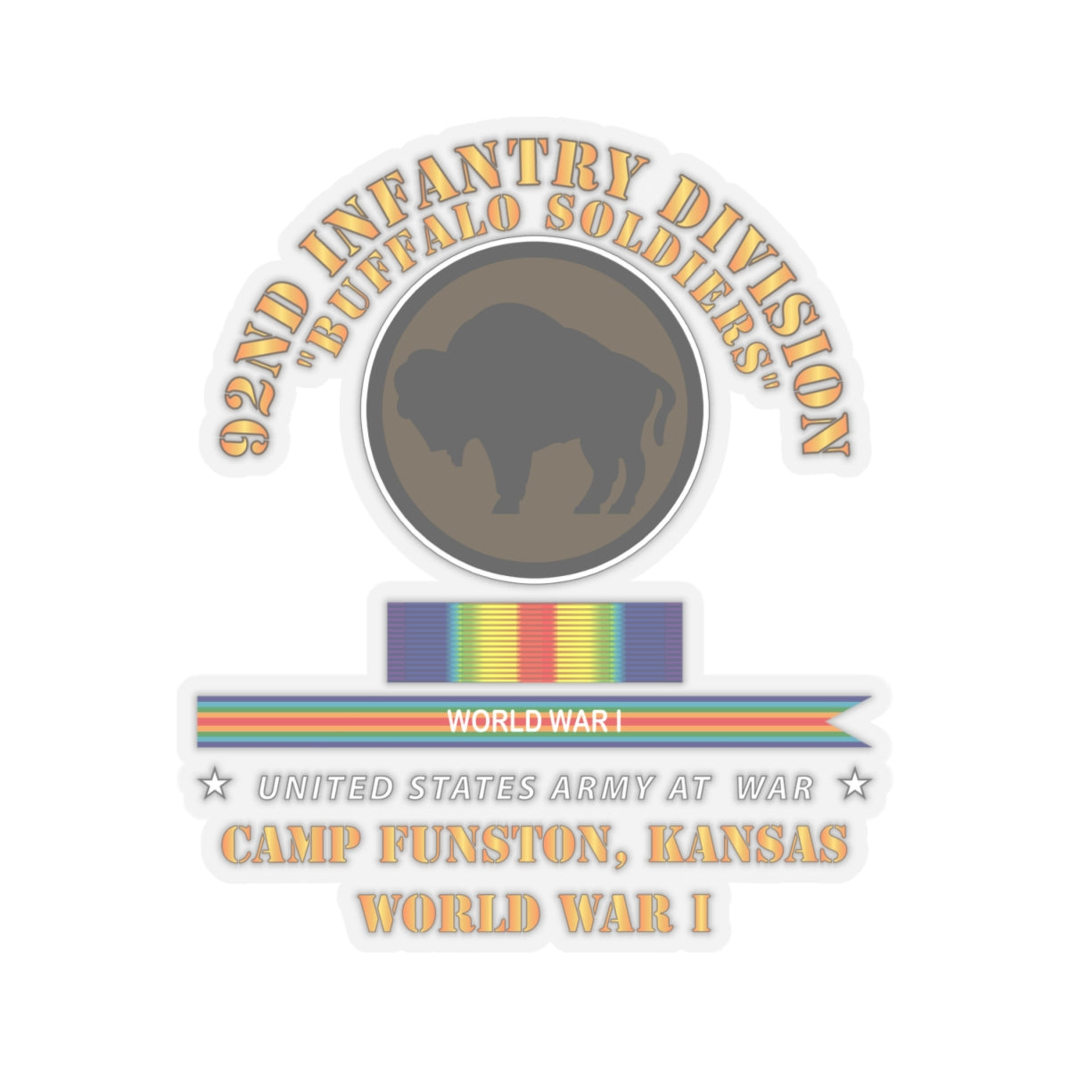 Kiss-Cut Stickers - Army - 92nd Infantry Division - Buffalo Soldiers - Camp Funston Ks - WWI