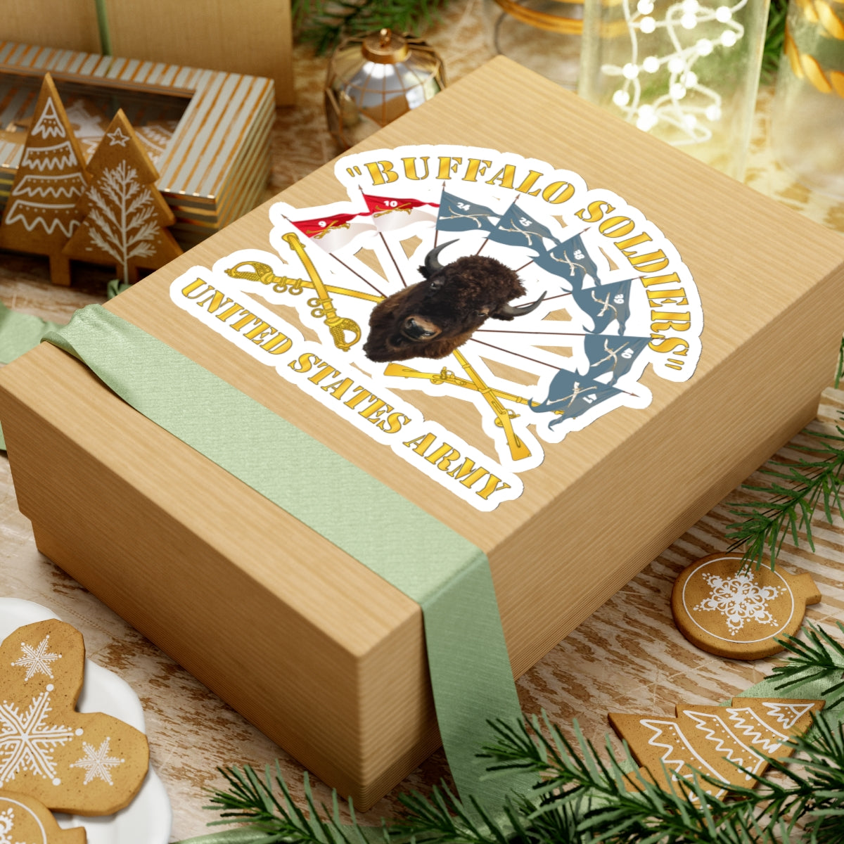 Kiss-Cut Stickers - Army - Buffalo Soldiers - Infantry - Cavalry Guidons w Buffalo Head - US Army X 300