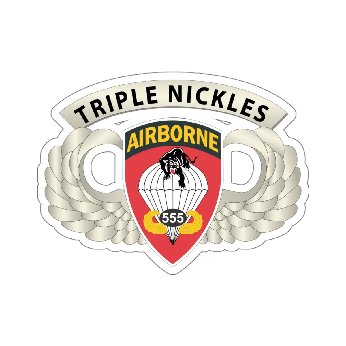 Kiss-Cut Stickers - Army - Airborne Badge - 555th Parachute Infantry Bn - SSI w  Triple NIckles Tab X 300