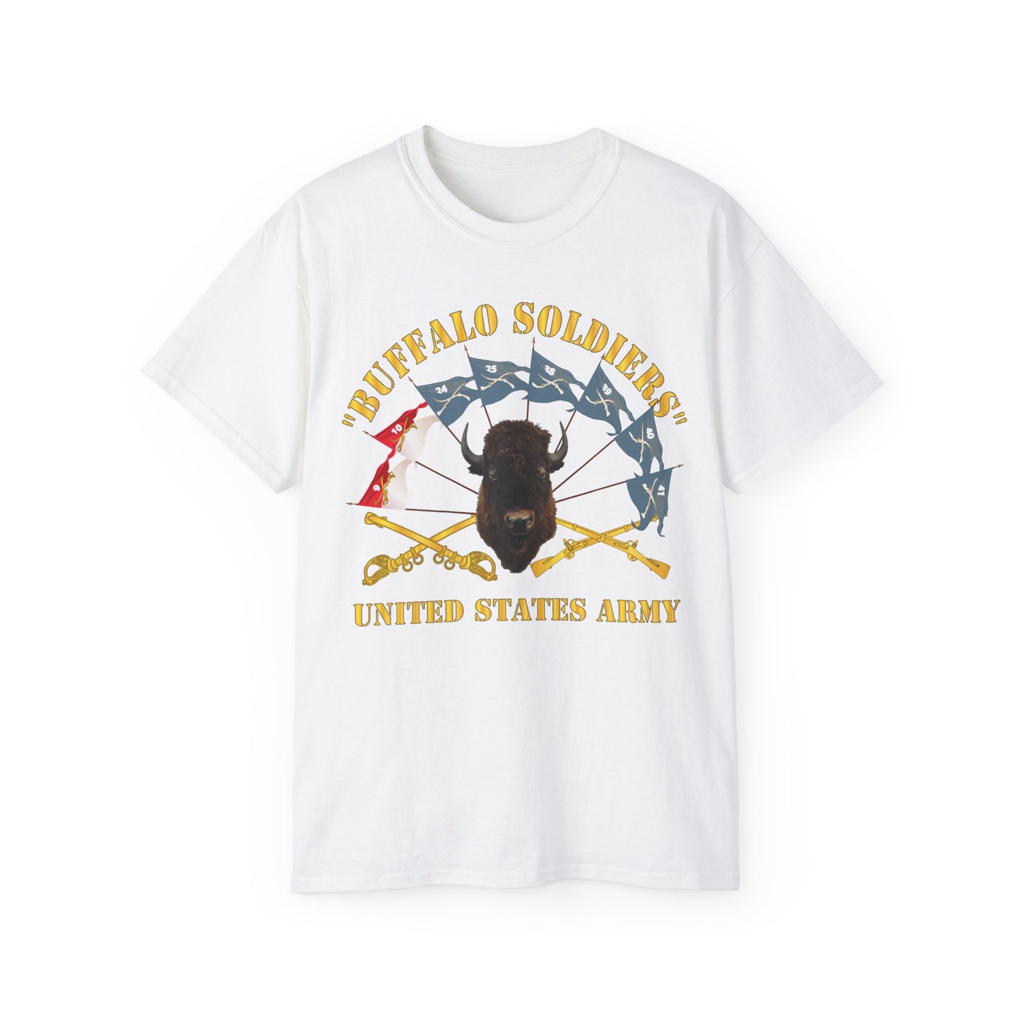 Unisex Ultra Cotton Tee - Buffalo Soldiers - Infantry - Cavalry Guidons w Buffalo Head - US Army X 300