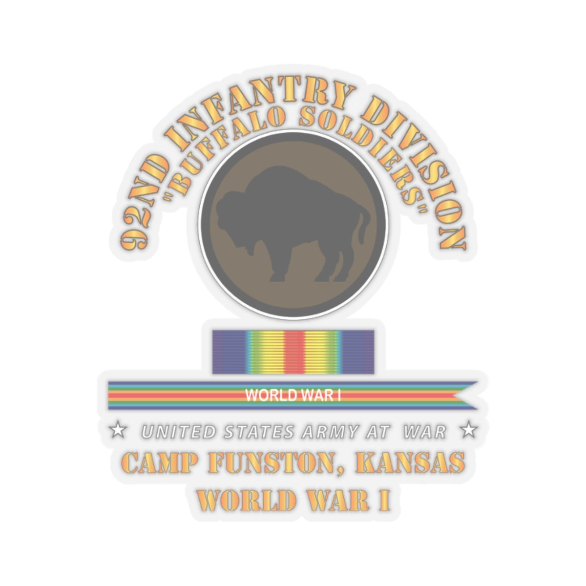 Kiss-Cut Stickers - Army - 92nd Infantry Division - Buffalo Soldiers - Camp Funston Ks - WWI