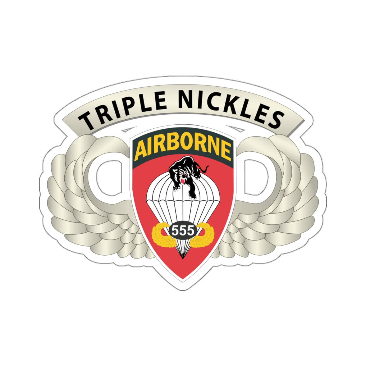 Kiss-Cut Stickers - Army - Airborne Badge - 555th Parachute Infantry Bn - SSI w  Triple NIckles Tab X 300