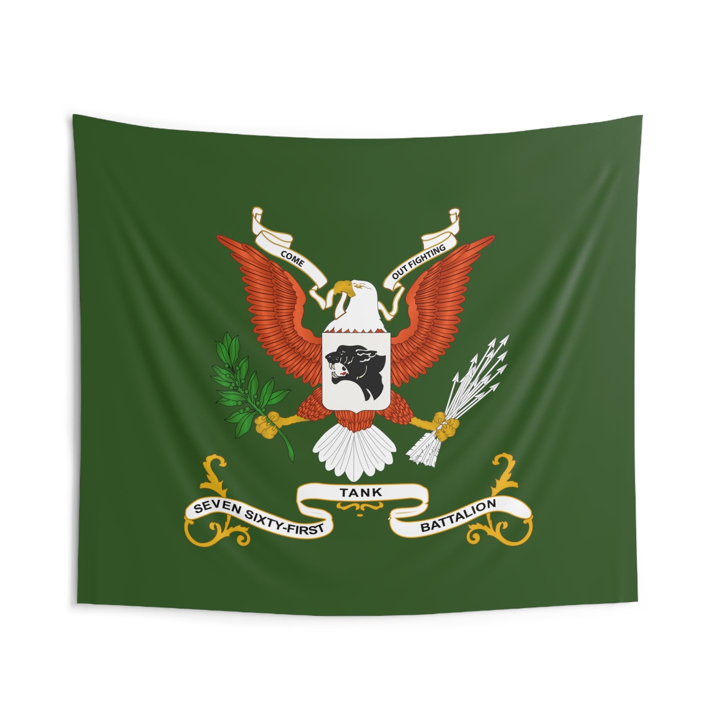 Indoor Wall Tapestries - 761st Tank Battalion - Battalion Colors Tapestry with Armor Branch Background - "Come Out Fighting"