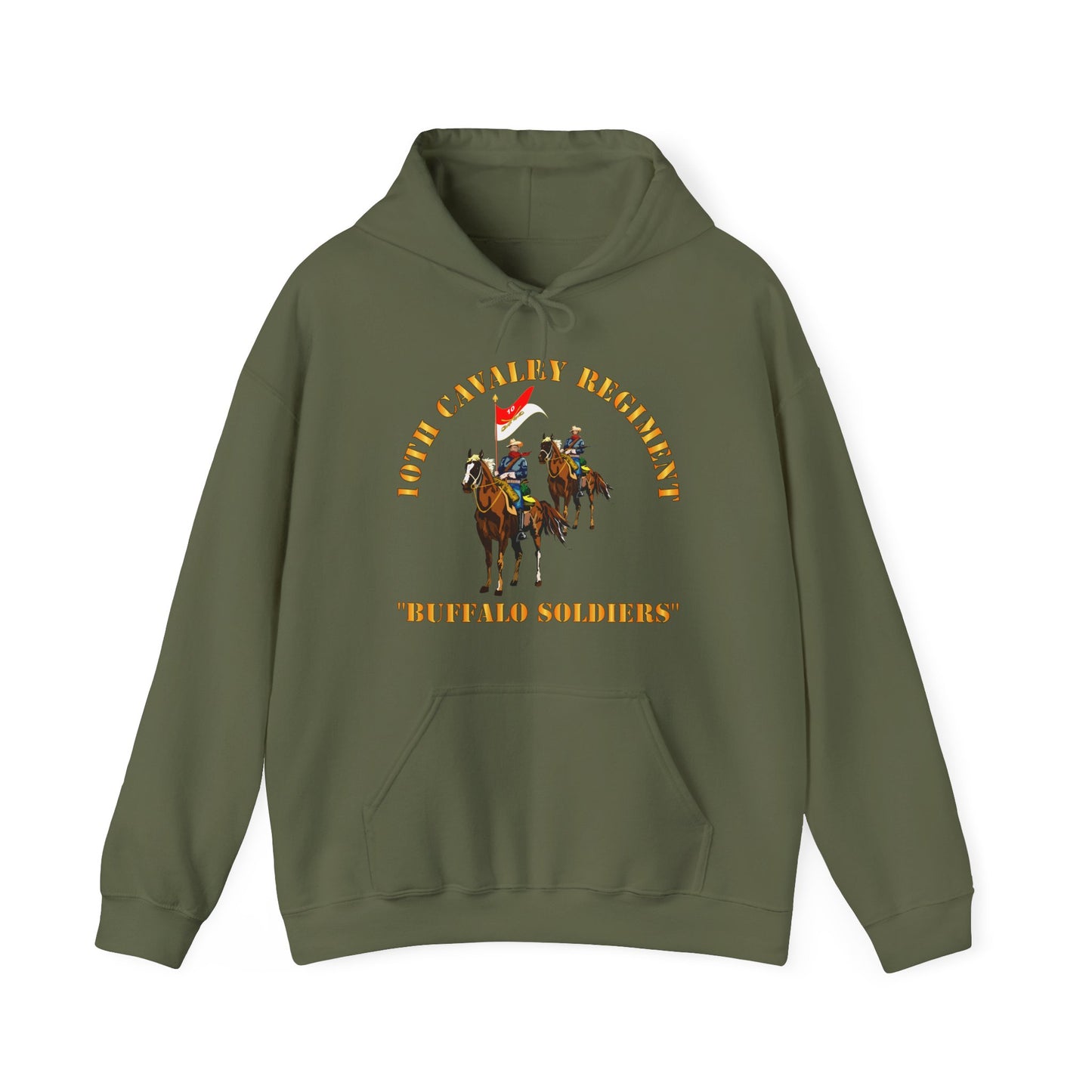 Unisex Heavy Blend Hooded Sweatshirt - Army - 10th Cavalry Regiment w Cavalrymen - Buffalo Soldiers