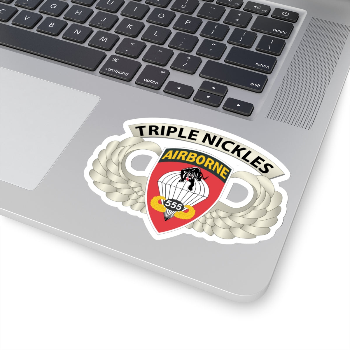 Kiss-Cut Stickers - Army - Airborne Badge - 555th Parachute Infantry Bn - SSI w Triple NicklesTab X 300