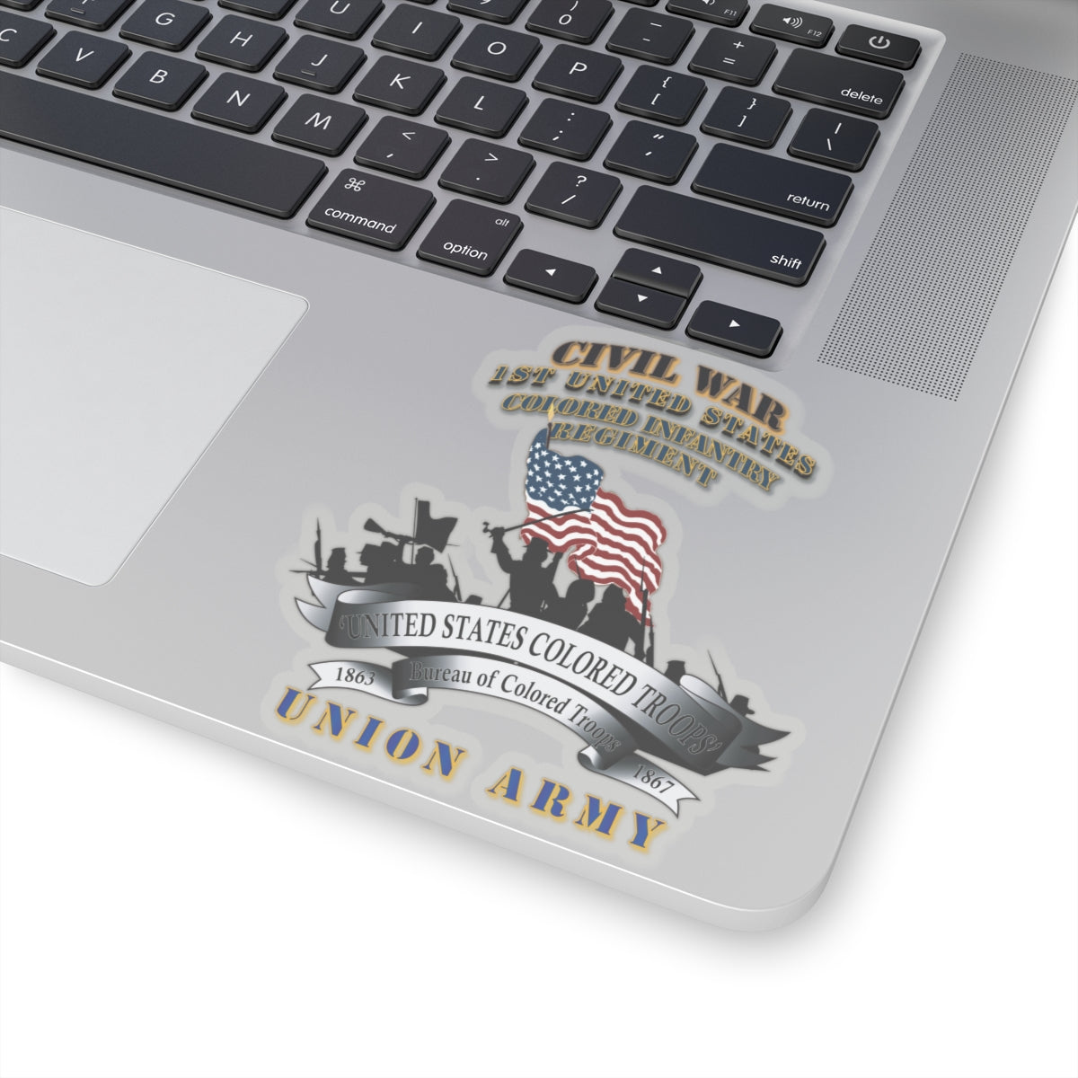 Kiss-Cut Stickers - Civil War - 1st United States Colored Infantry Regiment with USCT Bureau Banner - USA X 300