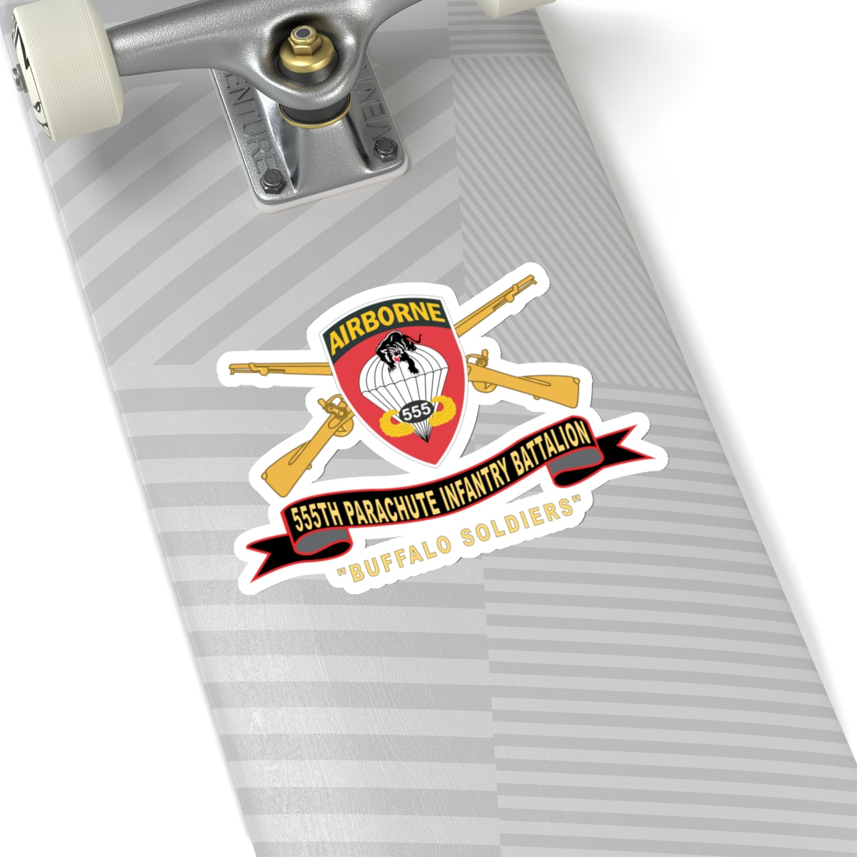 Kiss-Cut Stickers - Army - 555th Parachute Infantry Battalion - SSI - Black - Red Buffalo Soldiers w Br - Ribbon X 300