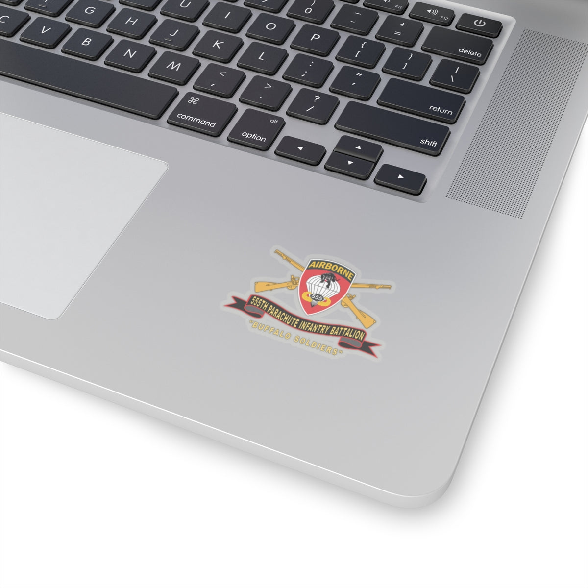 Kiss-Cut Stickers - Army - 555th Parachute Infantry Battalion - SSI - Black - Red Buffalo Soldiers w Br - Ribbon X 300