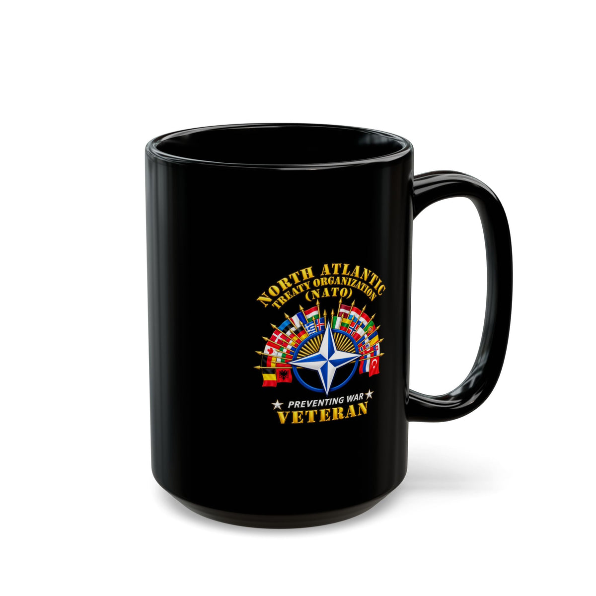 Black Mug (15oz) - NATO - Polished NATO Veteran - with flags - 3D - Transparent