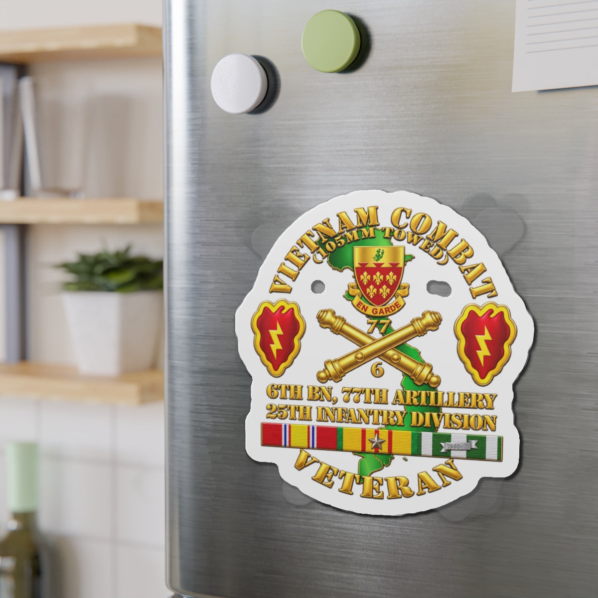 Die-Cut Magnets — Army - Vietnam Combat Veteran w 6th Bn 77th Artillery DUI -25th Infantry Div - 3D - Transparent
