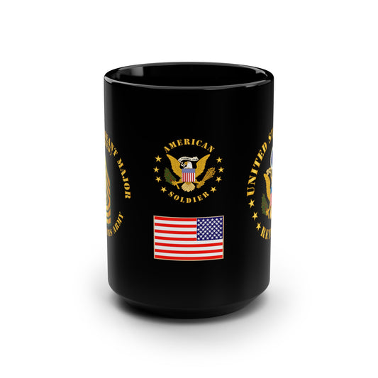 Black Mug 15oz - Army - Command Sergeant Major - CSM - Retired - Front, Middle, & Back