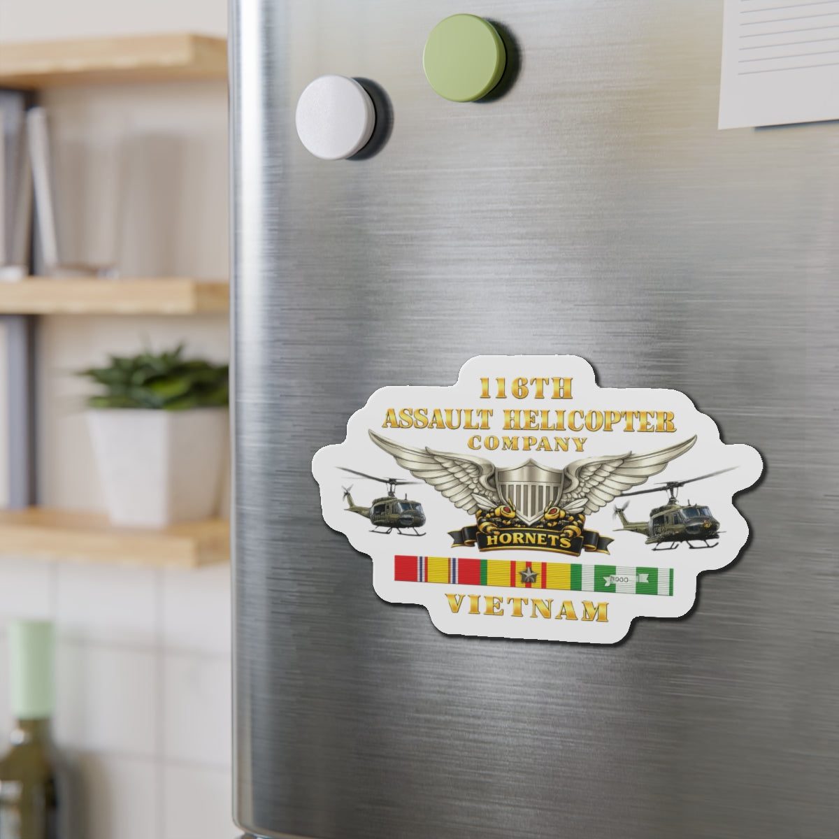 Die-Cut Magnets — Army - 116th Assault Helicopter Co w Aviator Badge w VN SVC - HORNETS - Side X Side - 3D - Enhanced