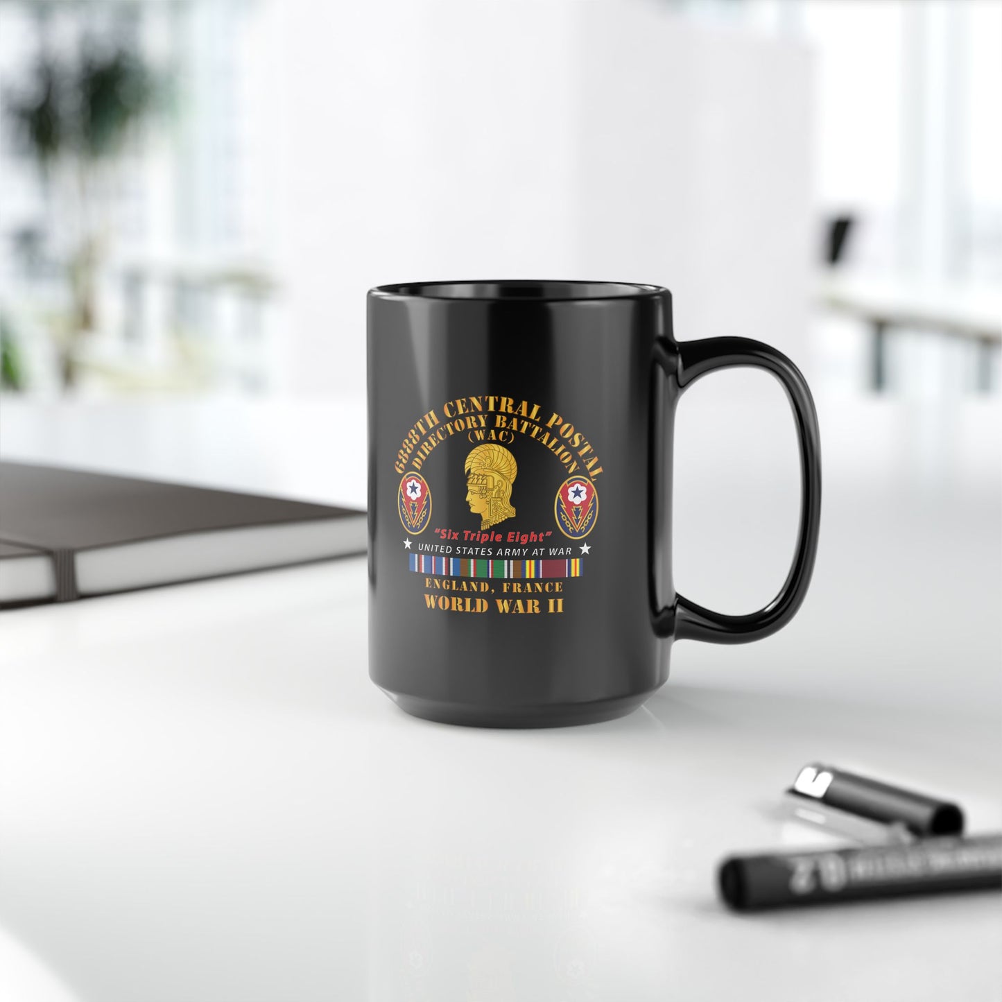 Black Mug 15oz - Army - 6888th Central Postal Directory Battalion - WWII w EU SVC