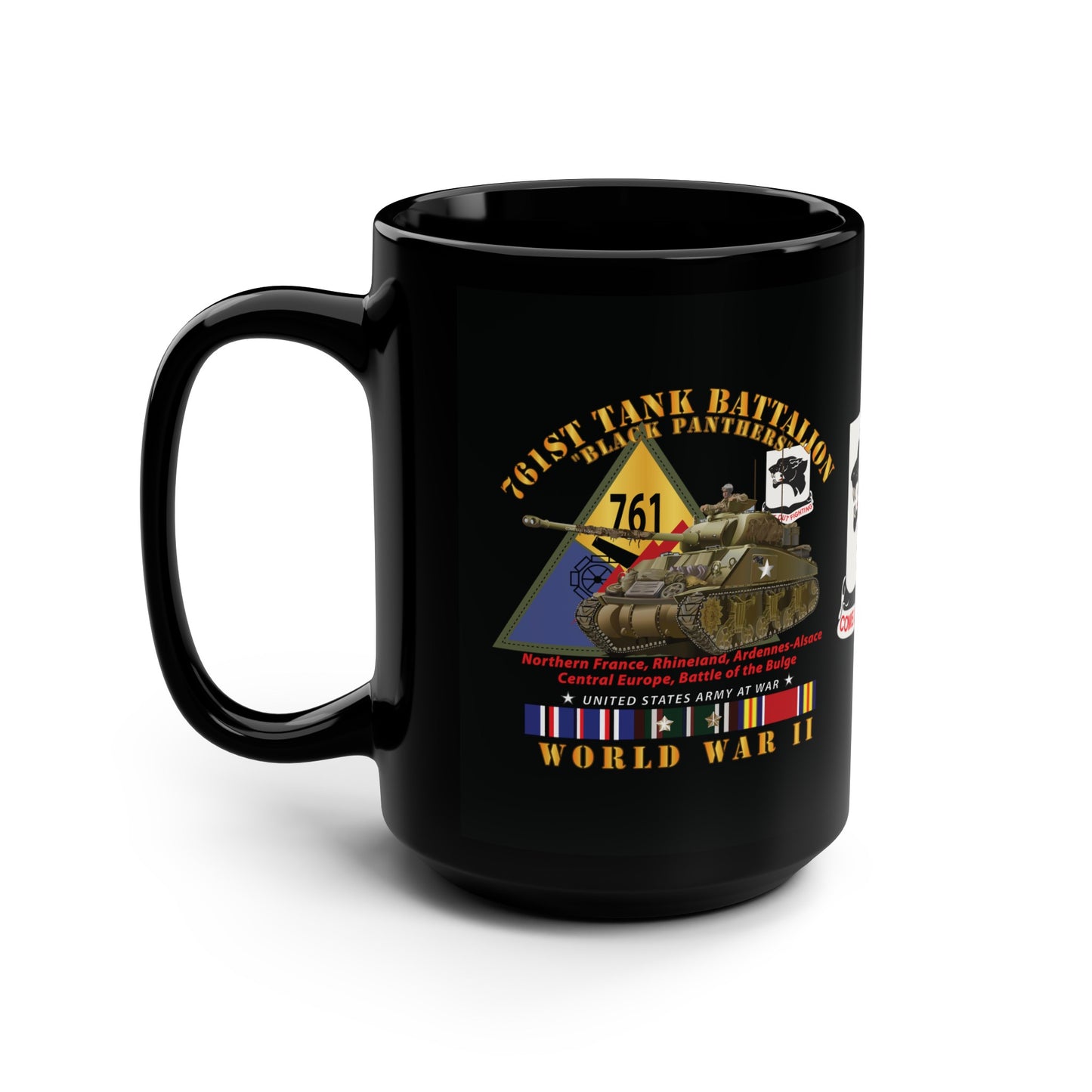 Black Mug 15oz - 761st Tank Battalion - WWII - Black Panthers
