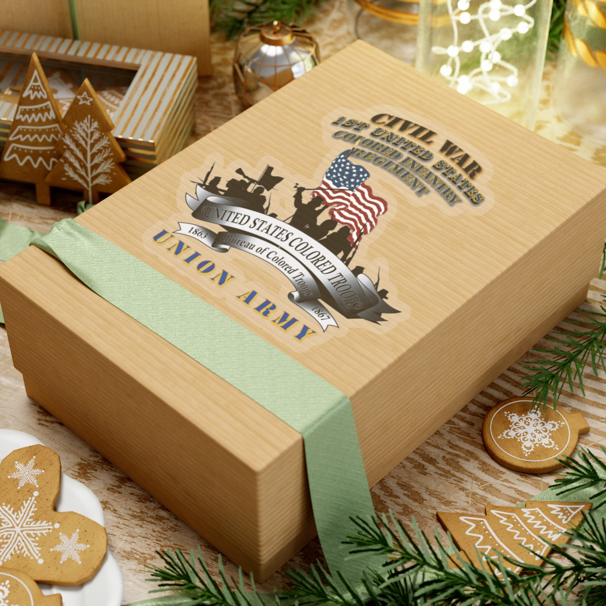 Kiss-Cut Stickers - Civil War - 1st United States Colored Infantry Regiment with USCT Bureau Banner - USA X 300