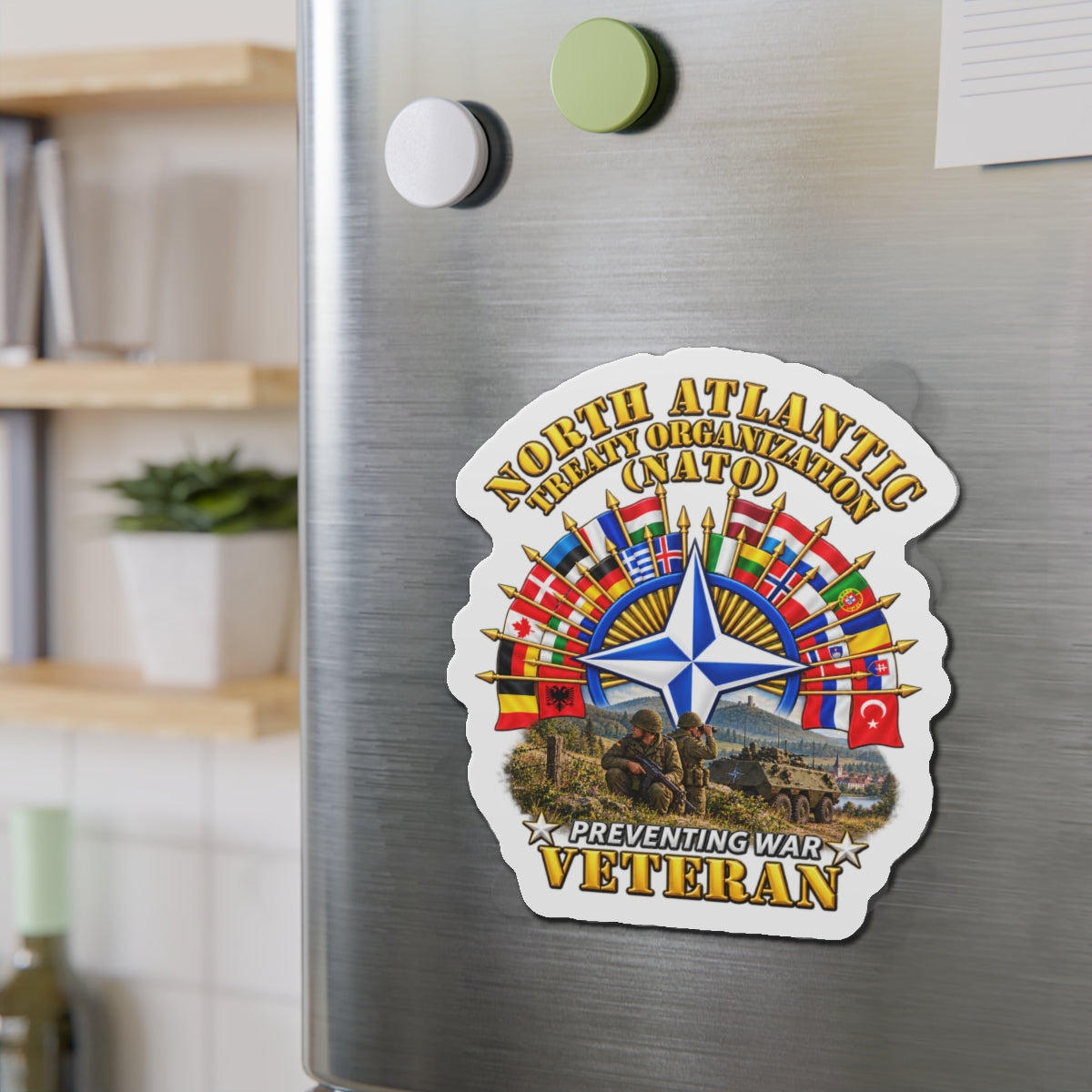 Die-Cut Magnets — NATO - Polished NATO Veteran - with flags - Military Scene - 3D - Transparent