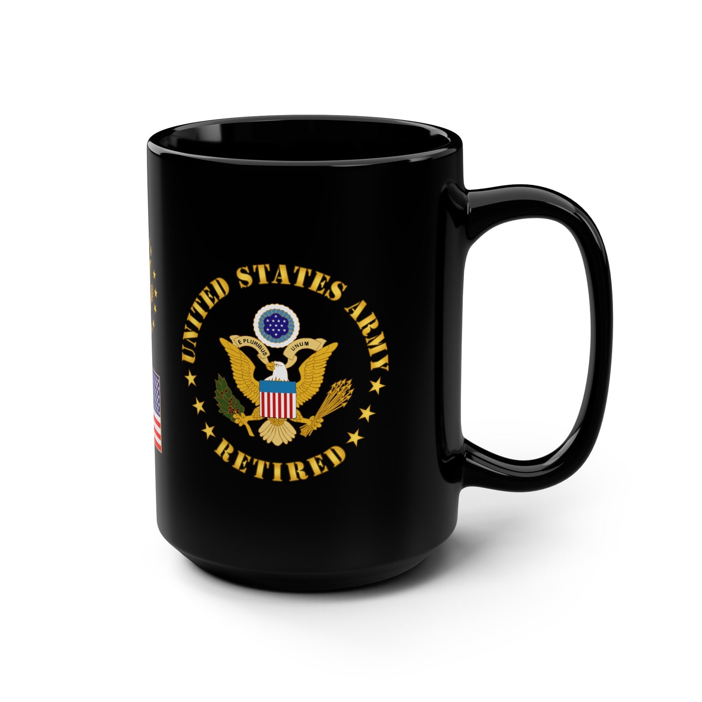 Black Mug 15oz - Army - Command Sergeant Major - CSM - Retired - Front, Middle, & Back