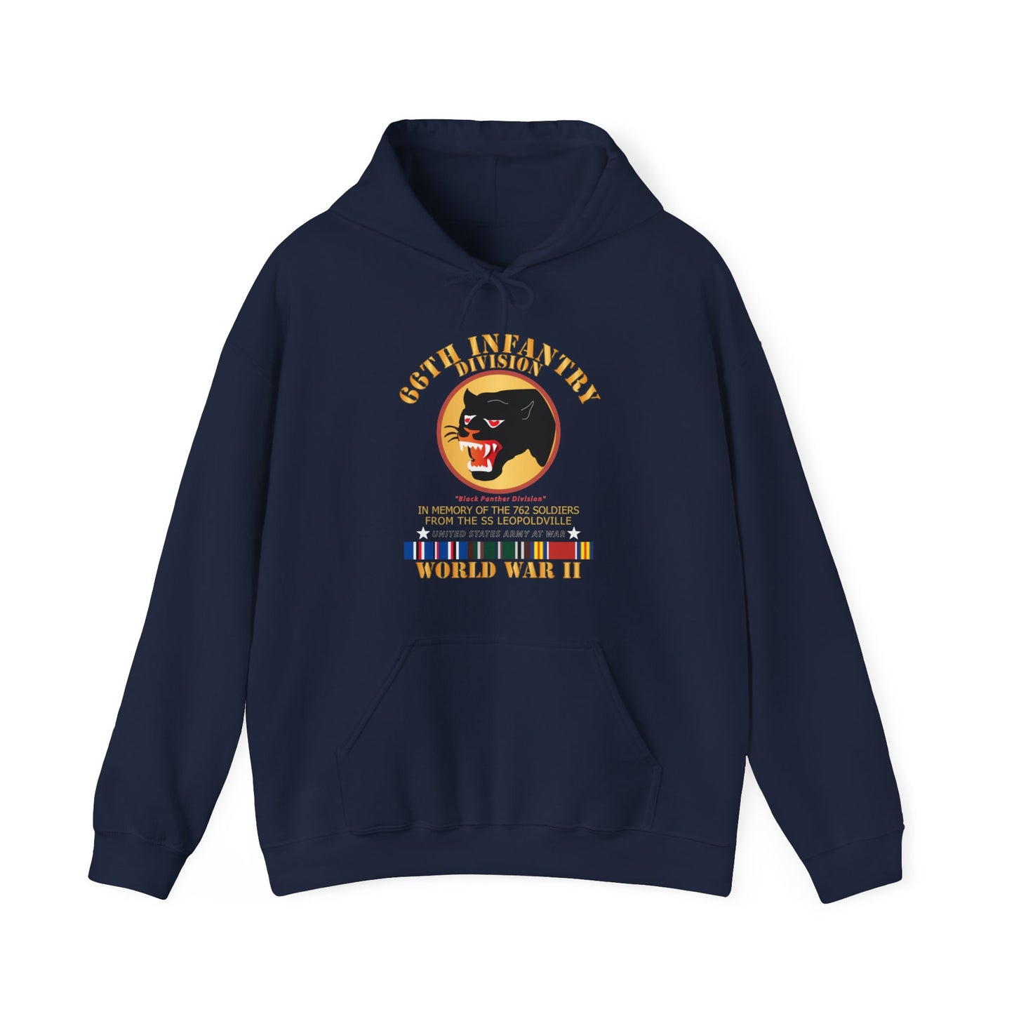 Unisex Heavy Blend™ Hooded Sweatshirt - 66th Infantry Div - Black Panther Div - WWII w SS Leopoldville w Eu Svc
