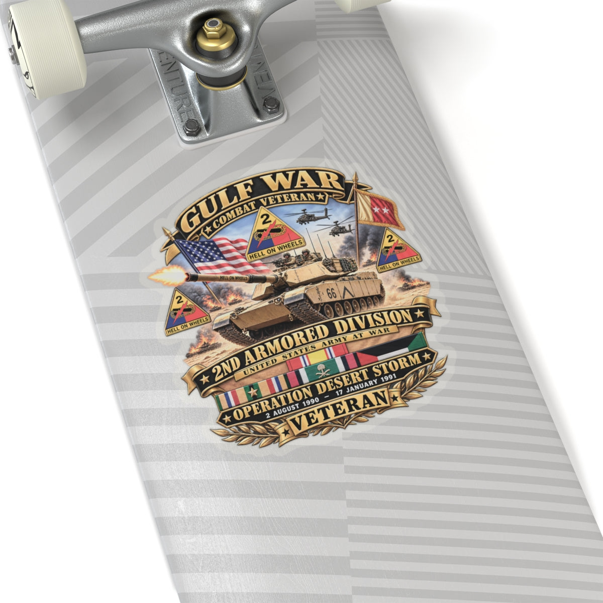 Kiss-Cut Stickers - Army - Desert Storm - 2nd Armored Div - Combat Vereran Veteran w GULF SVC - 3D - Enhanced