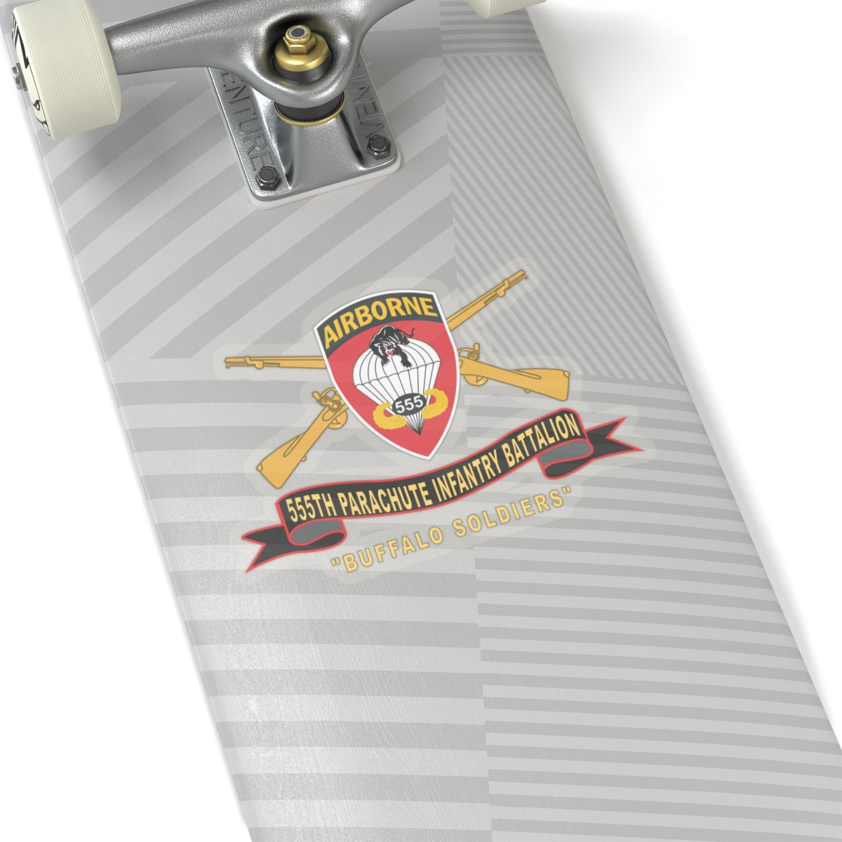 Kiss-Cut Stickers - Army - 555th Parachute Infantry Battalion - SSI - Black - Red Buffalo Soldiers w Br - Ribbon X 300