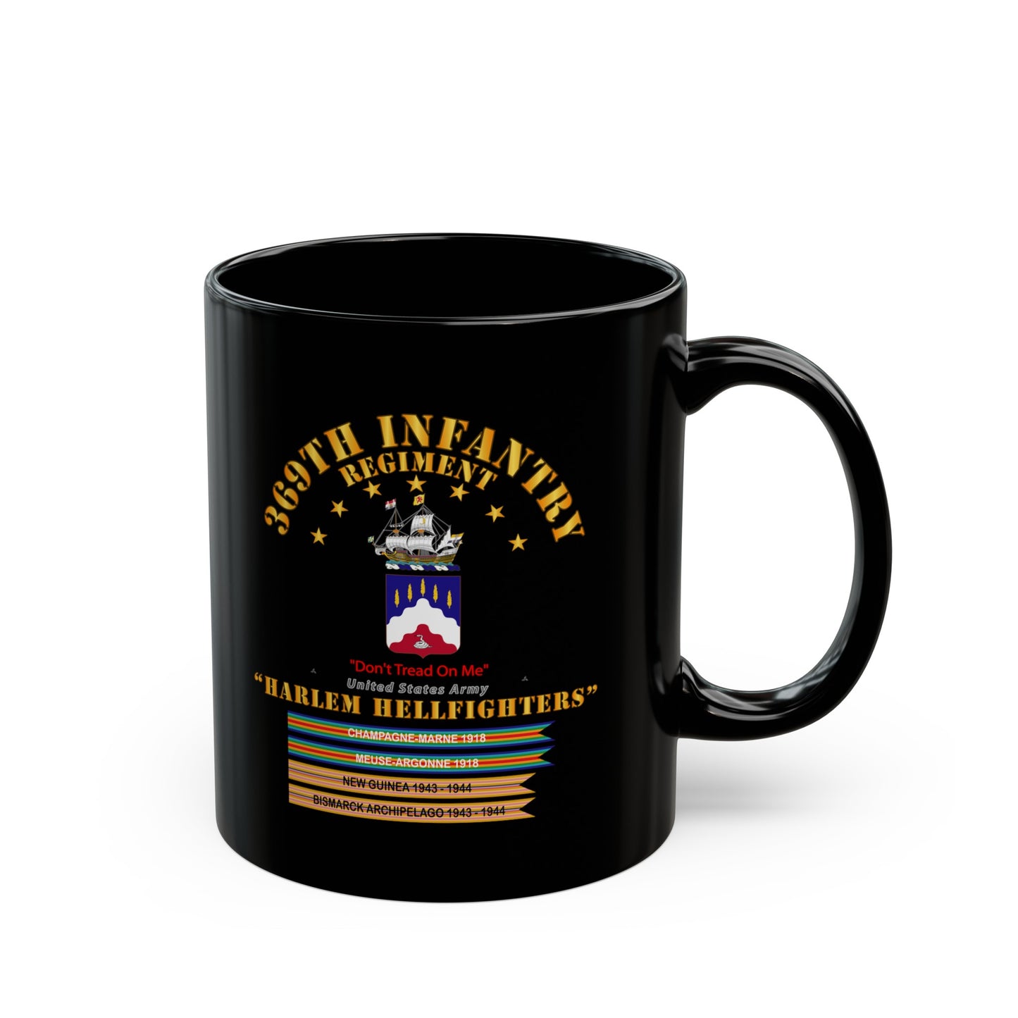 Black Mug 15oz - Army - 369th Infantry Regiment - Harlem Hellfighters w Streamers