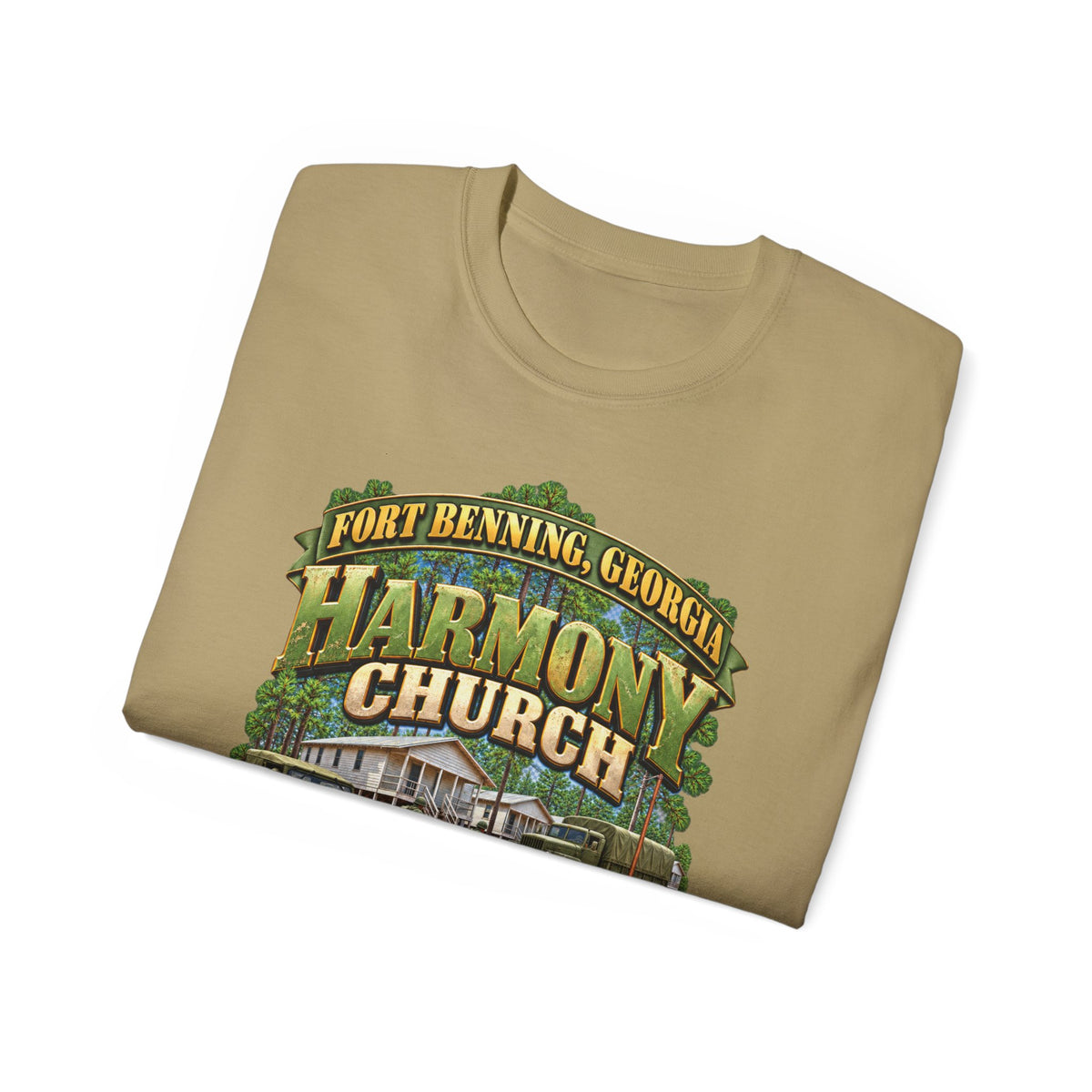 Unisex Ultra Cotton Tee - Fort Benning, Georgia, Harmony Church - Home of the Infantry - 3D - Enhanced