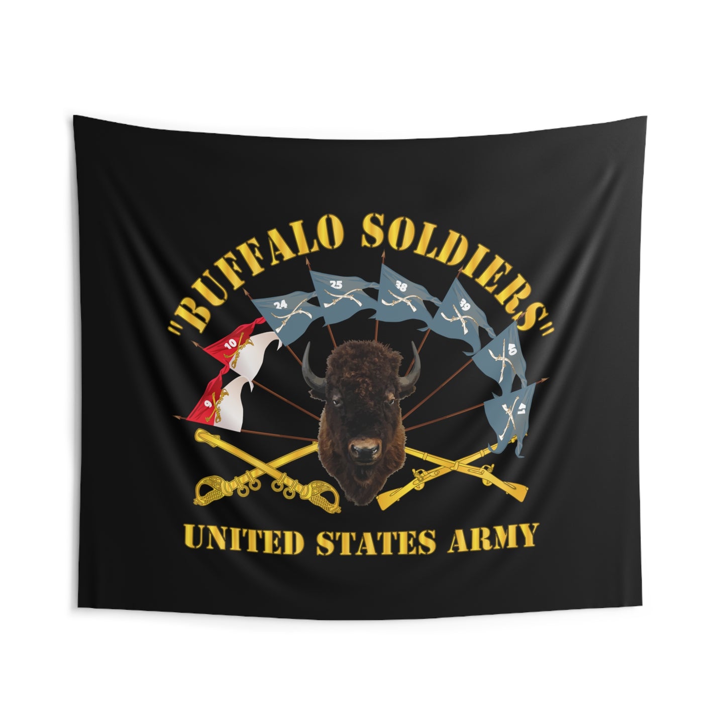 Indoor Wall Tapestries - Army - Buffalo Soldiers - Infantry - Cavalry Guidons w Buffalo Head - US Army X 300