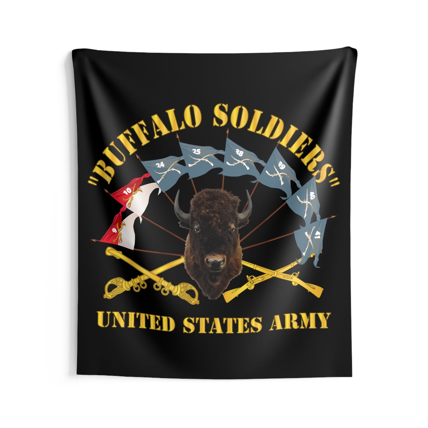 Indoor Wall Tapestries - Army - Buffalo Soldiers - Infantry - Cavalry Guidons w Buffalo Head - US Army X 300