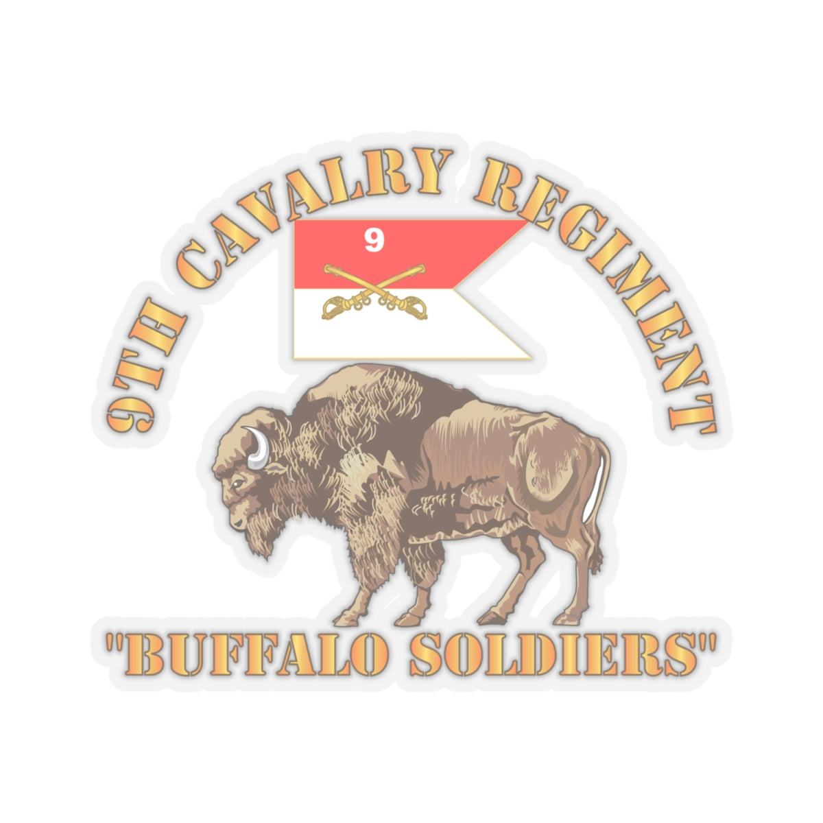 Kiss-Cut Stickers - Army - 9th Cavalry Regiment - Buffalo Soldiers w 9th Cav Guidon
