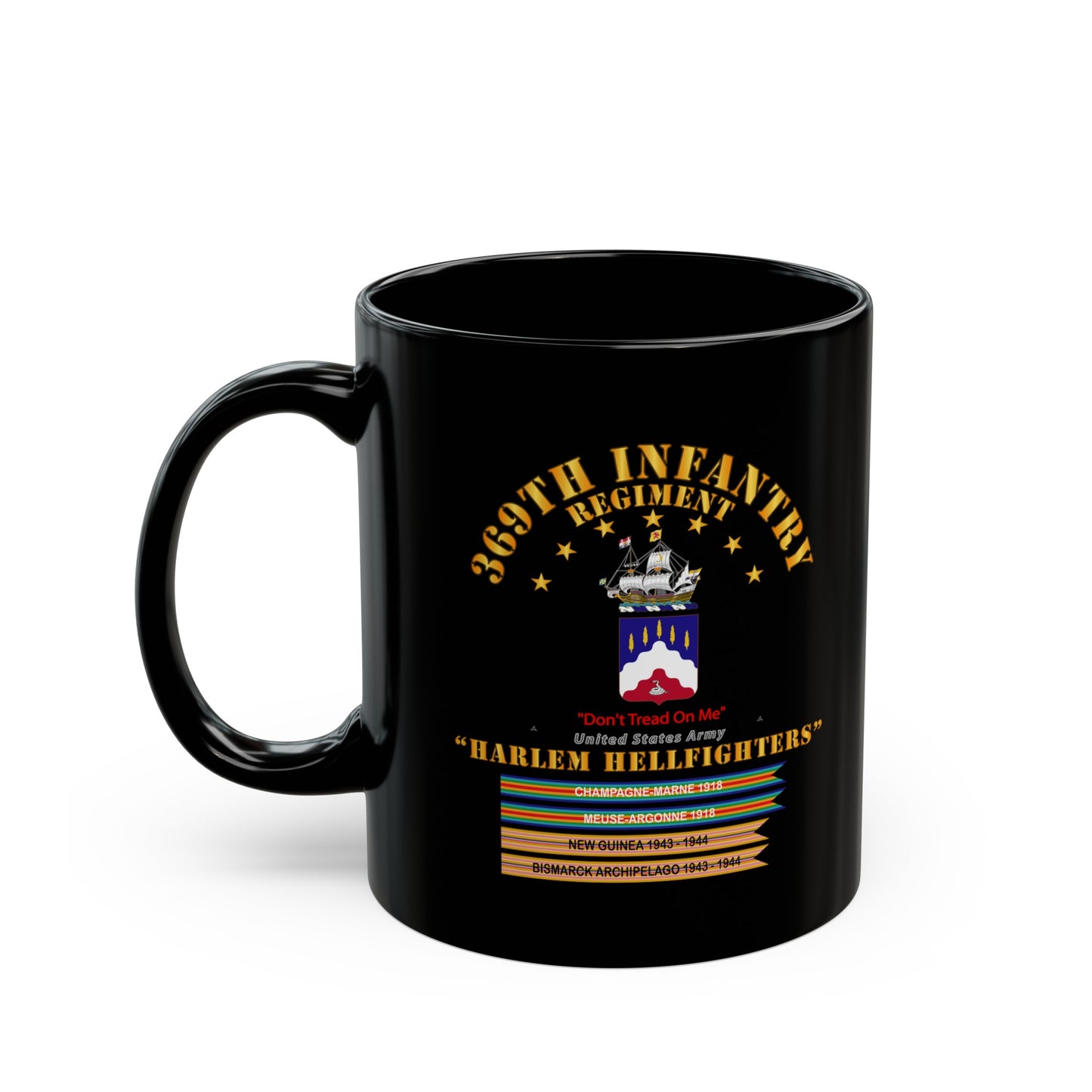 Black Mug 15oz - Army - 369th Infantry Regiment - Harlem Hellfighters w Streamers