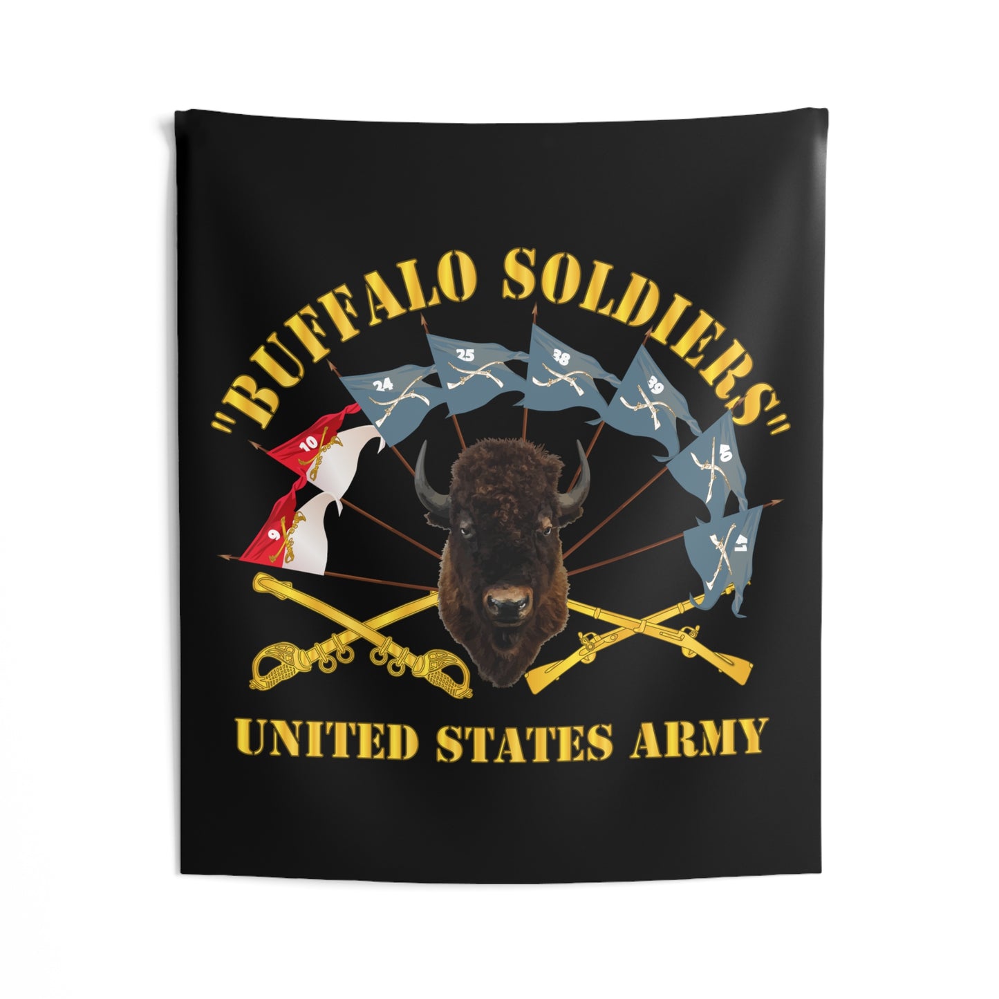 Indoor Wall Tapestries - Army - Buffalo Soldiers - Infantry - Cavalry Guidons w Buffalo Head - US Army X 300