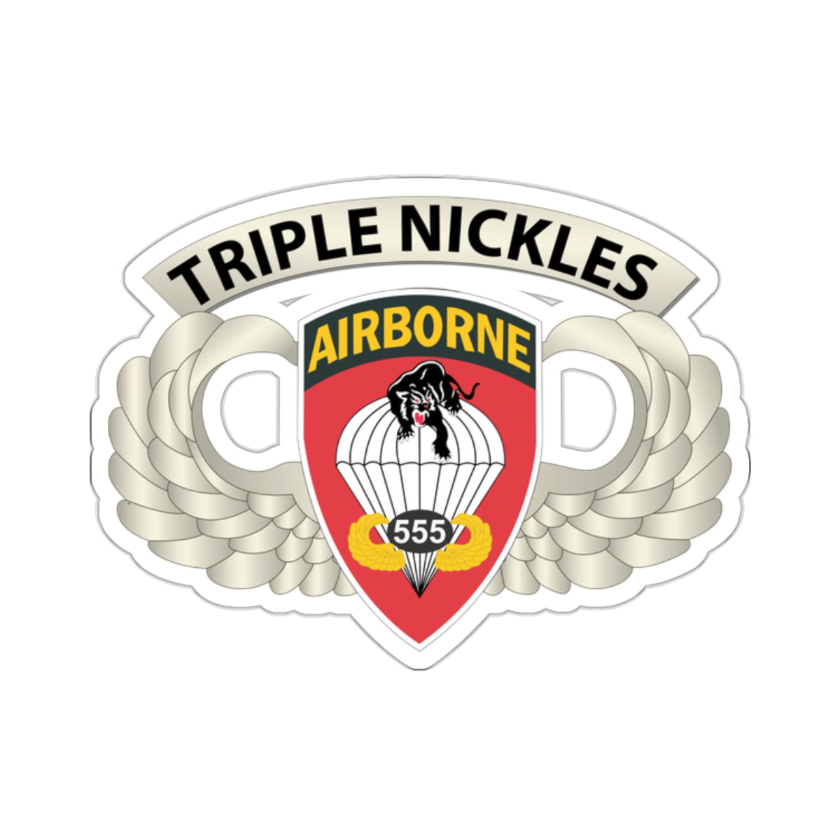 Kiss-Cut Stickers - Army - Airborne Badge - 555th Parachute Infantry Bn - SSI w Triple NicklesTab X 300