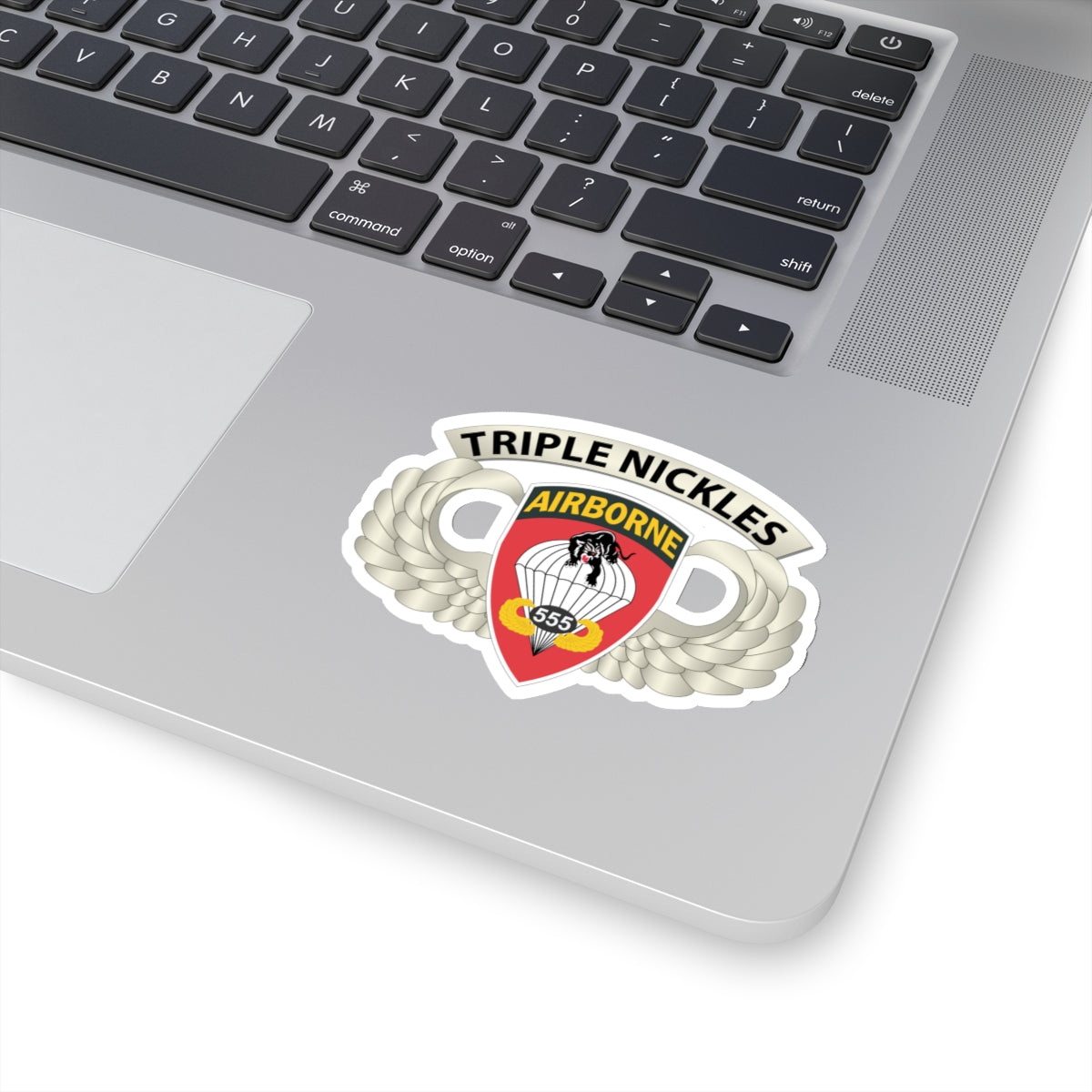 Kiss-Cut Stickers - Army - Airborne Badge - 555th Parachute Infantry Bn - SSI w Triple NicklesTab X 300