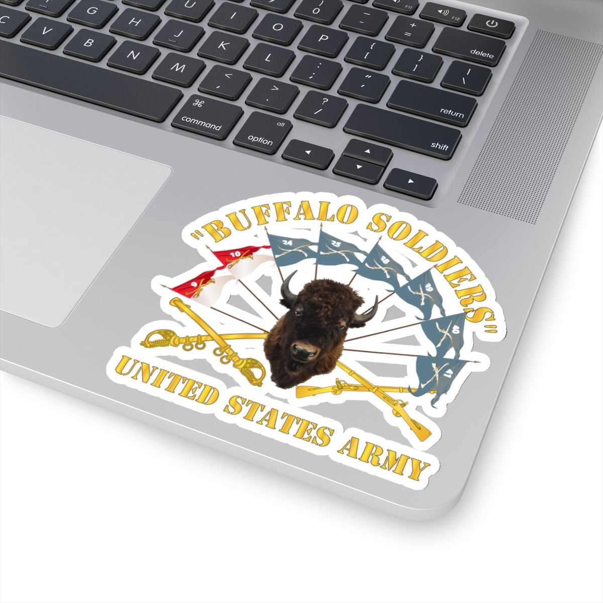Kiss-Cut Stickers - Army - Buffalo Soldiers - Infantry - Cavalry Guidons w Buffalo Head - US Army X 300